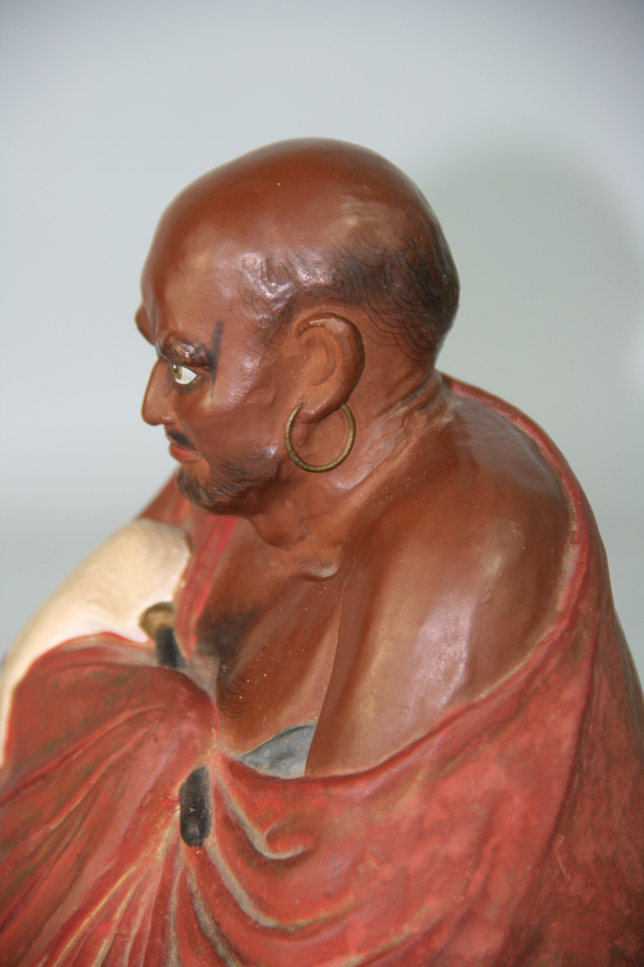 Antique Japanese Seated Ceramic Buddhist  Monk  Sculpture For Sale 2