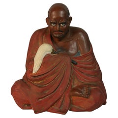 Antiker japanischer sitzender Buddhist aus Keramik  Mönch  Bildhauerei