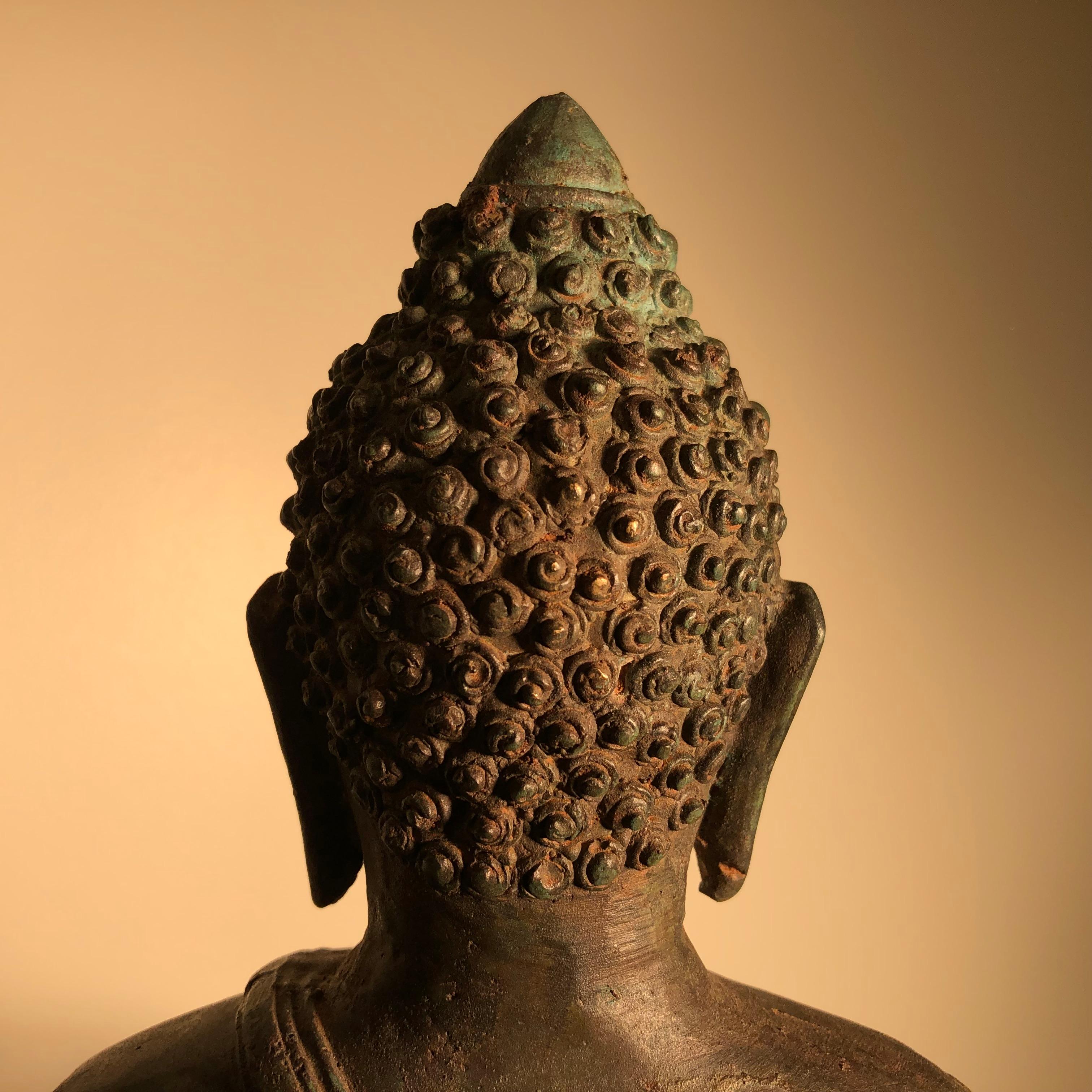 Antique Seated Enlightenment Shakymuni Buddha, Hand Cast Bronze 6
