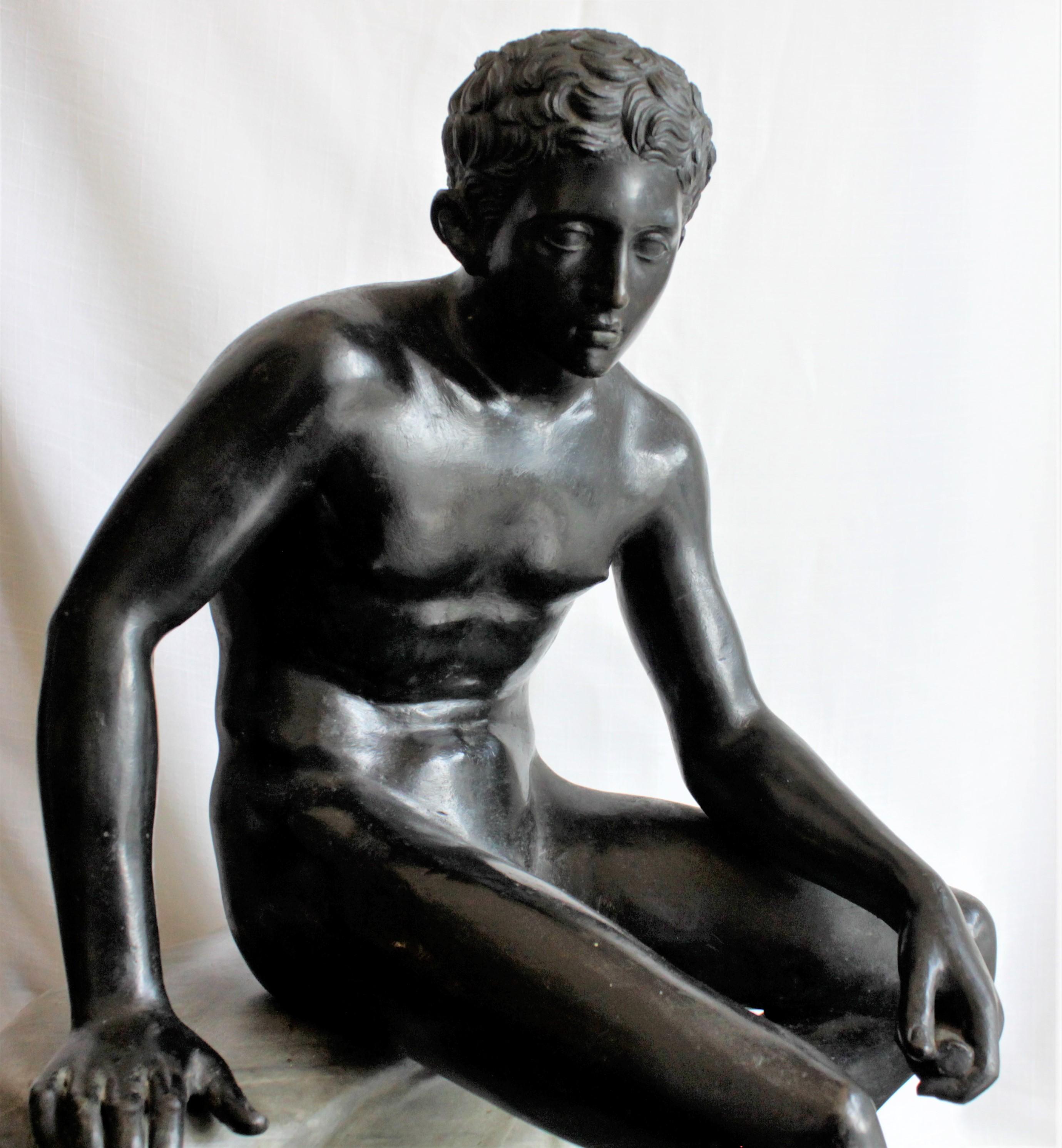 19th Century Antique Seated Greek God Hermes Patinated Grand Tour Cast Bronze Sculpture For Sale