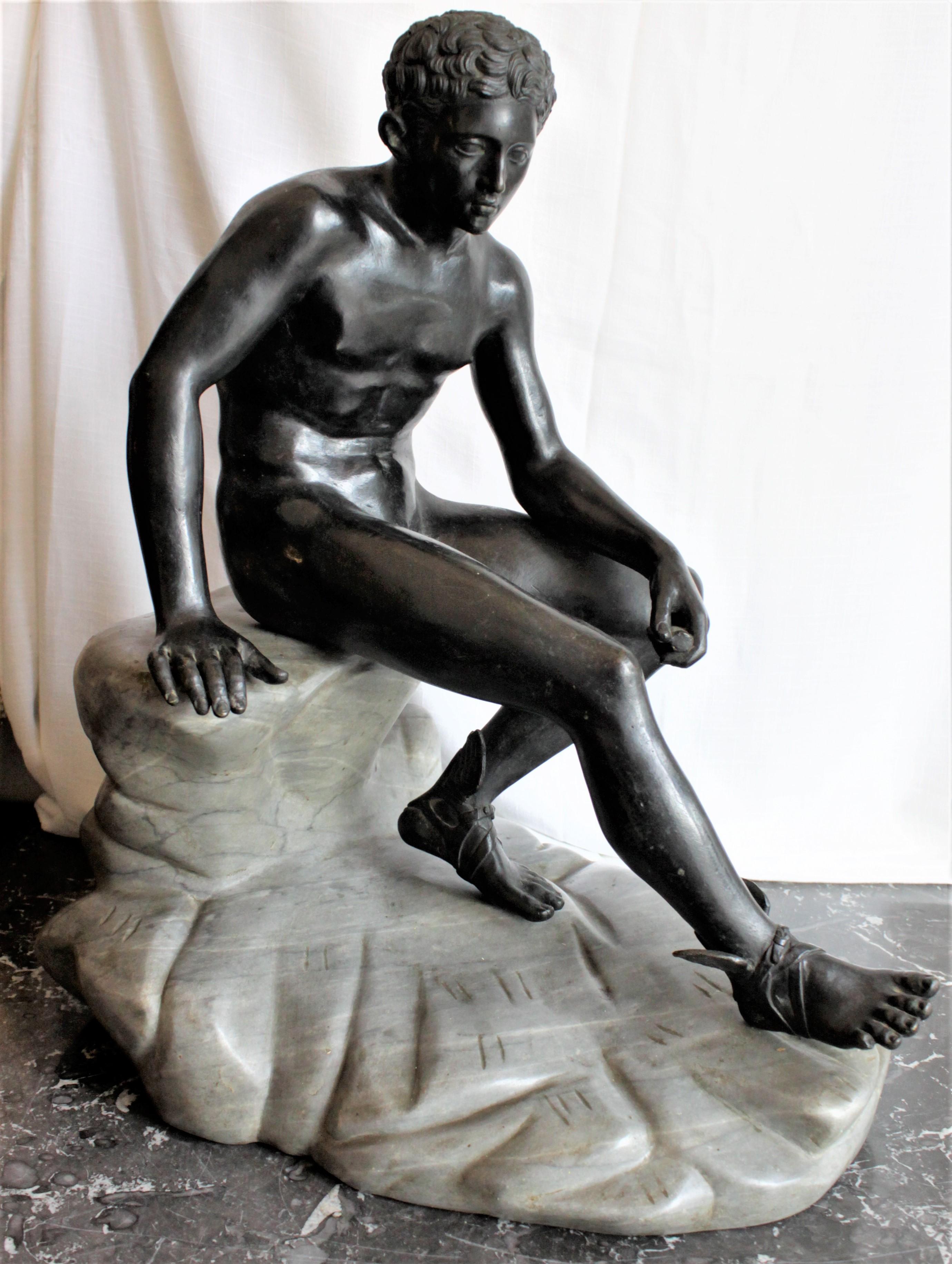 Antique Seated Greek God Hermes Patinated Grand Tour Cast Bronze Sculpture For Sale 4