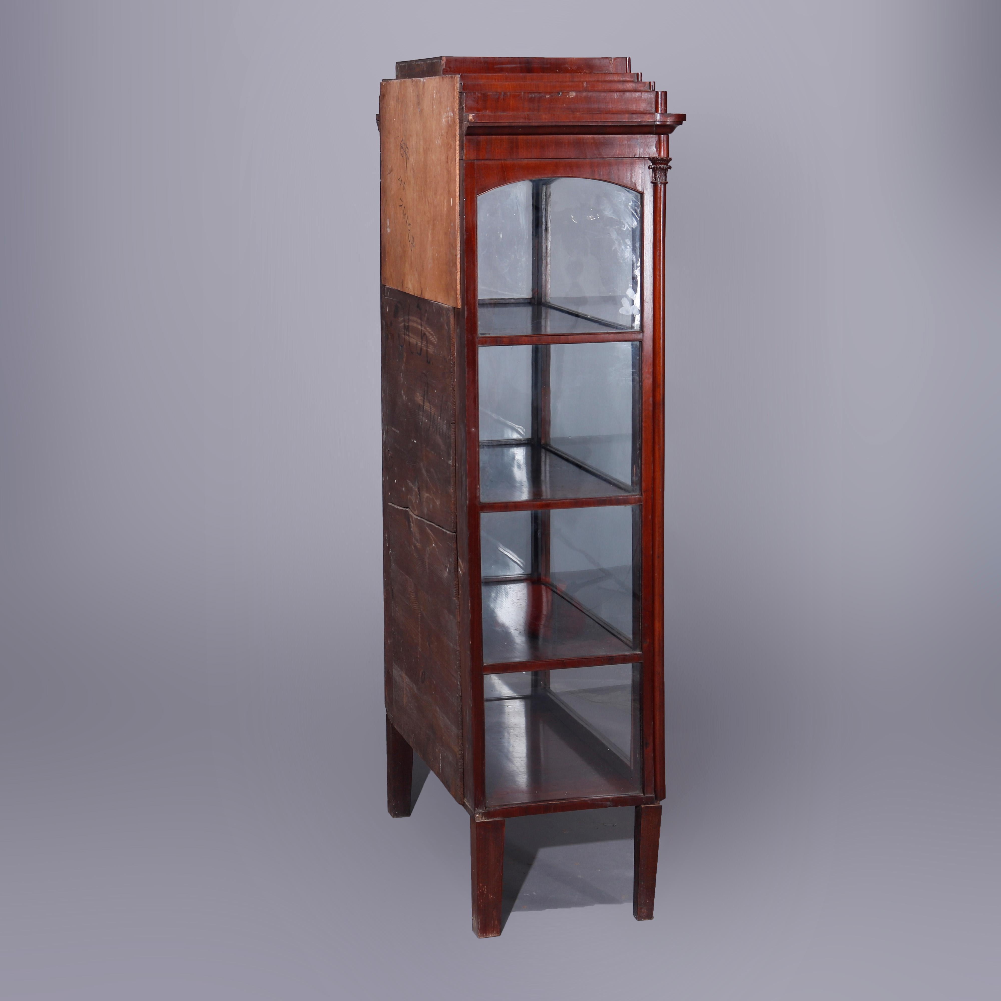 Antique Second American Empire Grecian Flame Mahogany Mirrored Vitrine, c1870 In Good Condition For Sale In Big Flats, NY