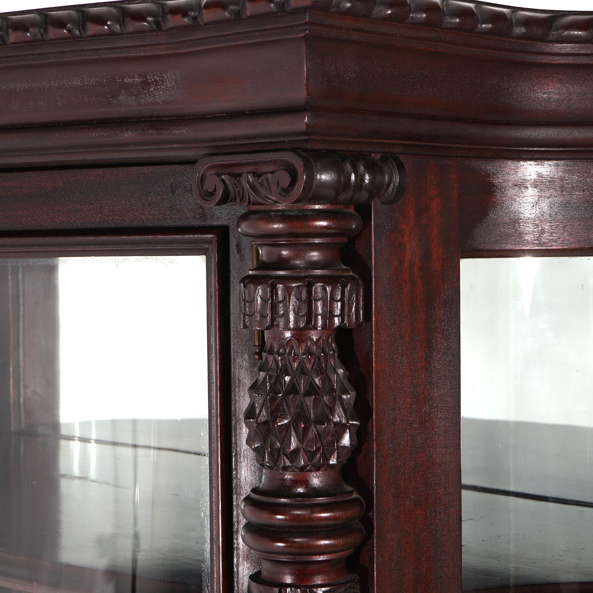 Antique Second Empire Carved Mahogany & Mirrored China Cabinet C1890 5