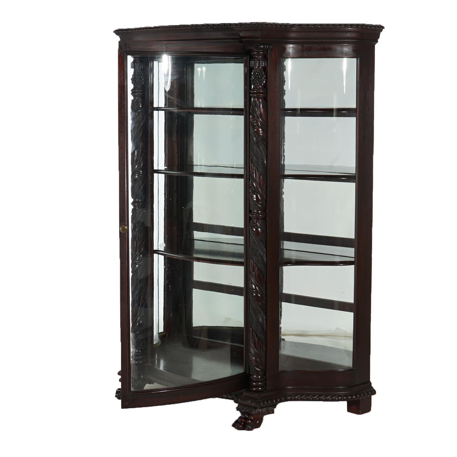 American Empire Antique Second Empire Carved Mahogany & Mirrored China Cabinet C1890
