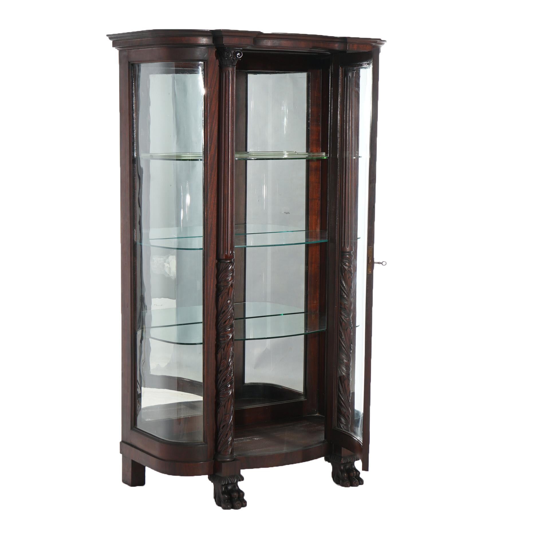 ***Reduced Delivery Rates - See Below or Click “Ask The Seller” to Request a Quote***

Antique Second Empire Foliate Carved Mahogany Diminutive China Cabinet with Curved Glass, Mirrored Back and Paw Feet, C1890

Measures- 60''H x 37''W x