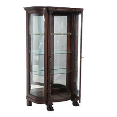 Antique Second Empire Foliate Carved Mahogany Diminutive China Cabinet C1890