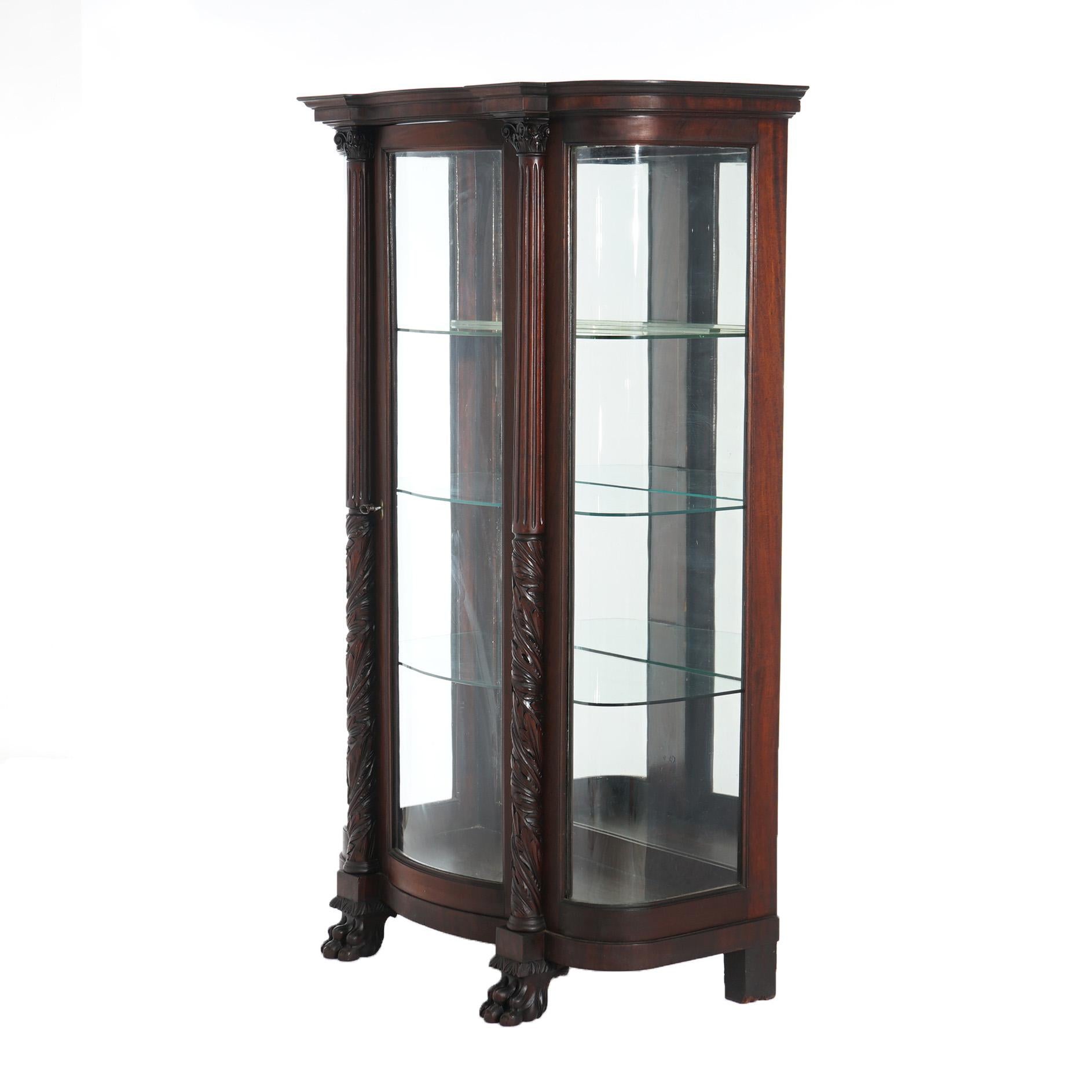 American Empire Antique Second Empire Foliate Carved Mahogany Diminutive China Cabinet C1890 For Sale
