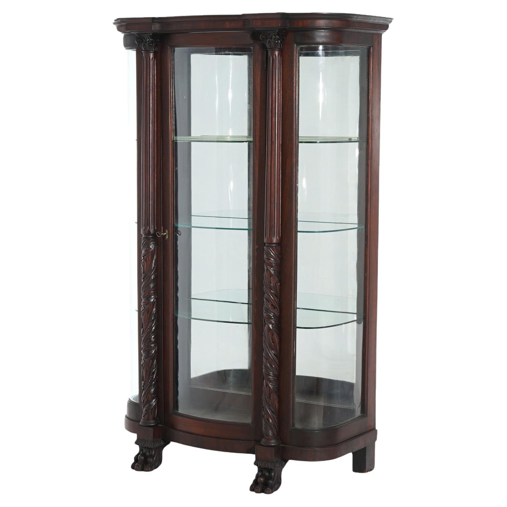 Antique Second Empire Foliate Carved Mahogany Diminutive China Cabinet C1890