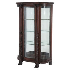 Antique Second Empire Foliate Carved Mahogany Diminutive China Cabinet C1890