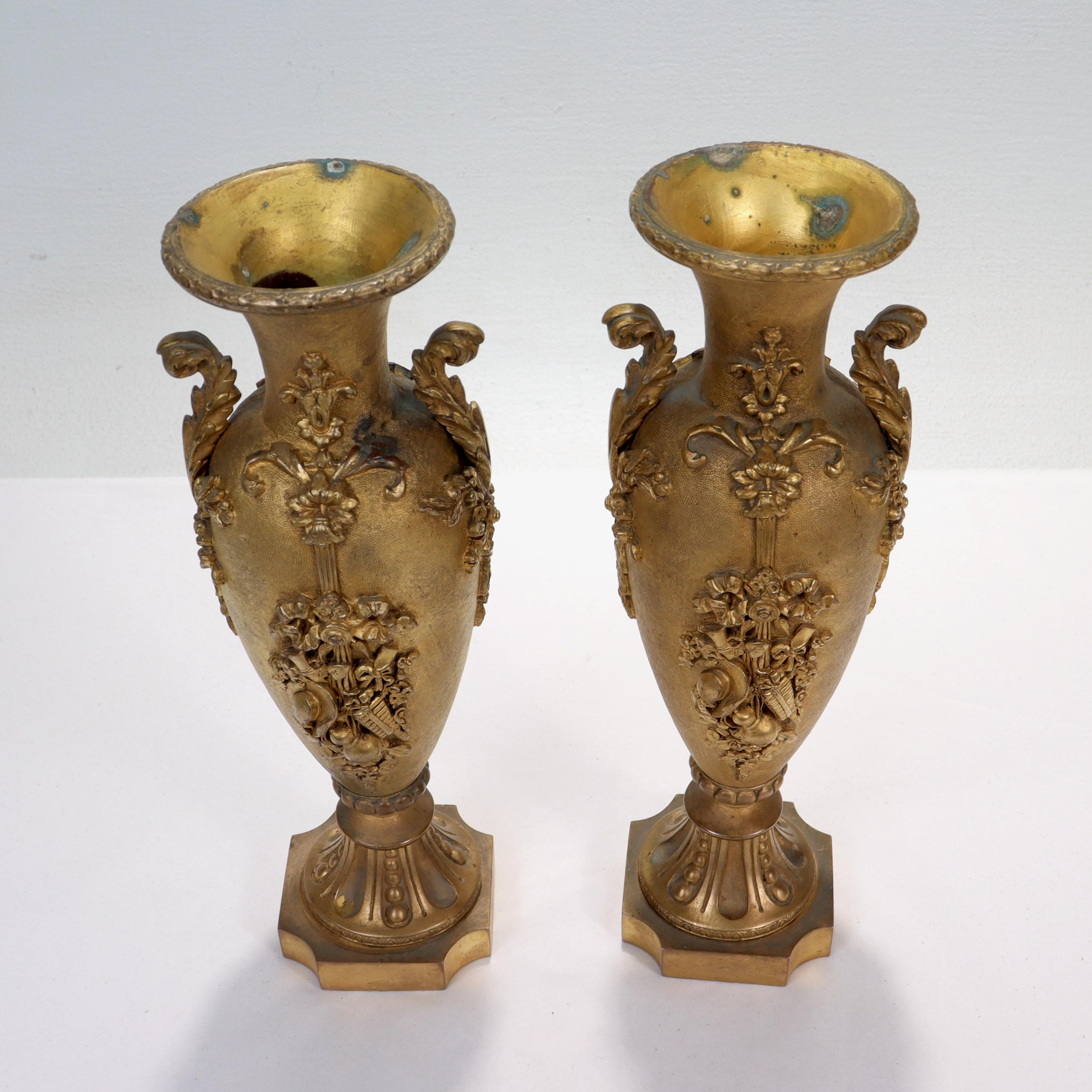 Antique Second Empire French Doré Gilt Bronze Vases or Urns For Sale 7