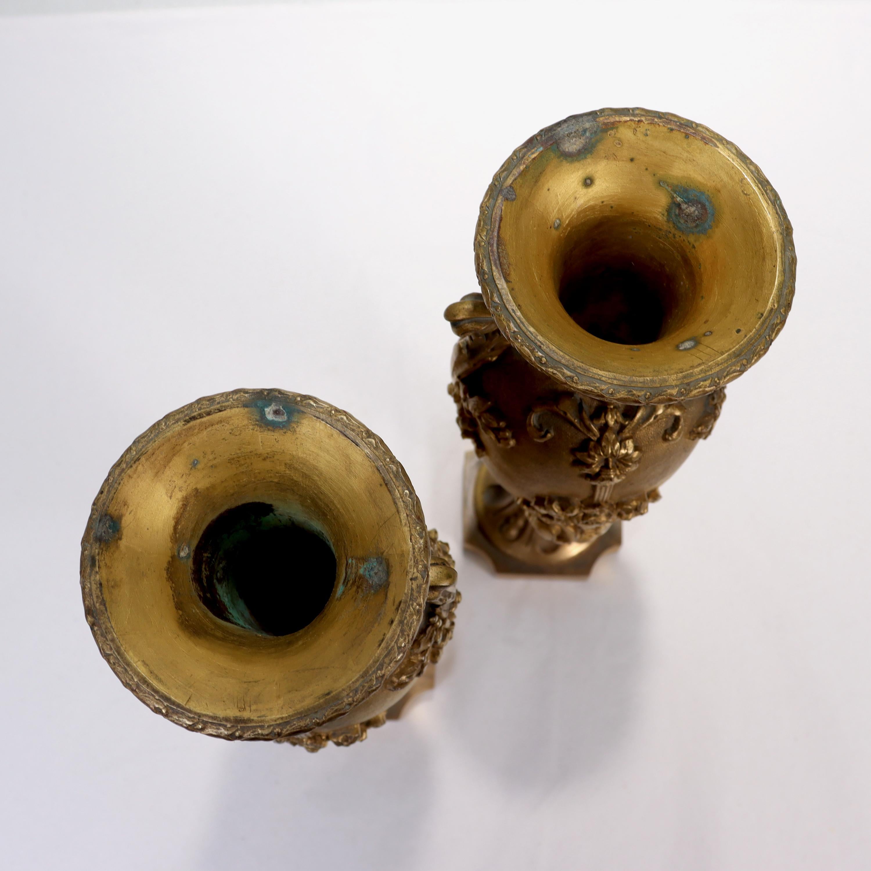 Antique Second Empire French Doré Gilt Bronze Vases or Urns For Sale 8