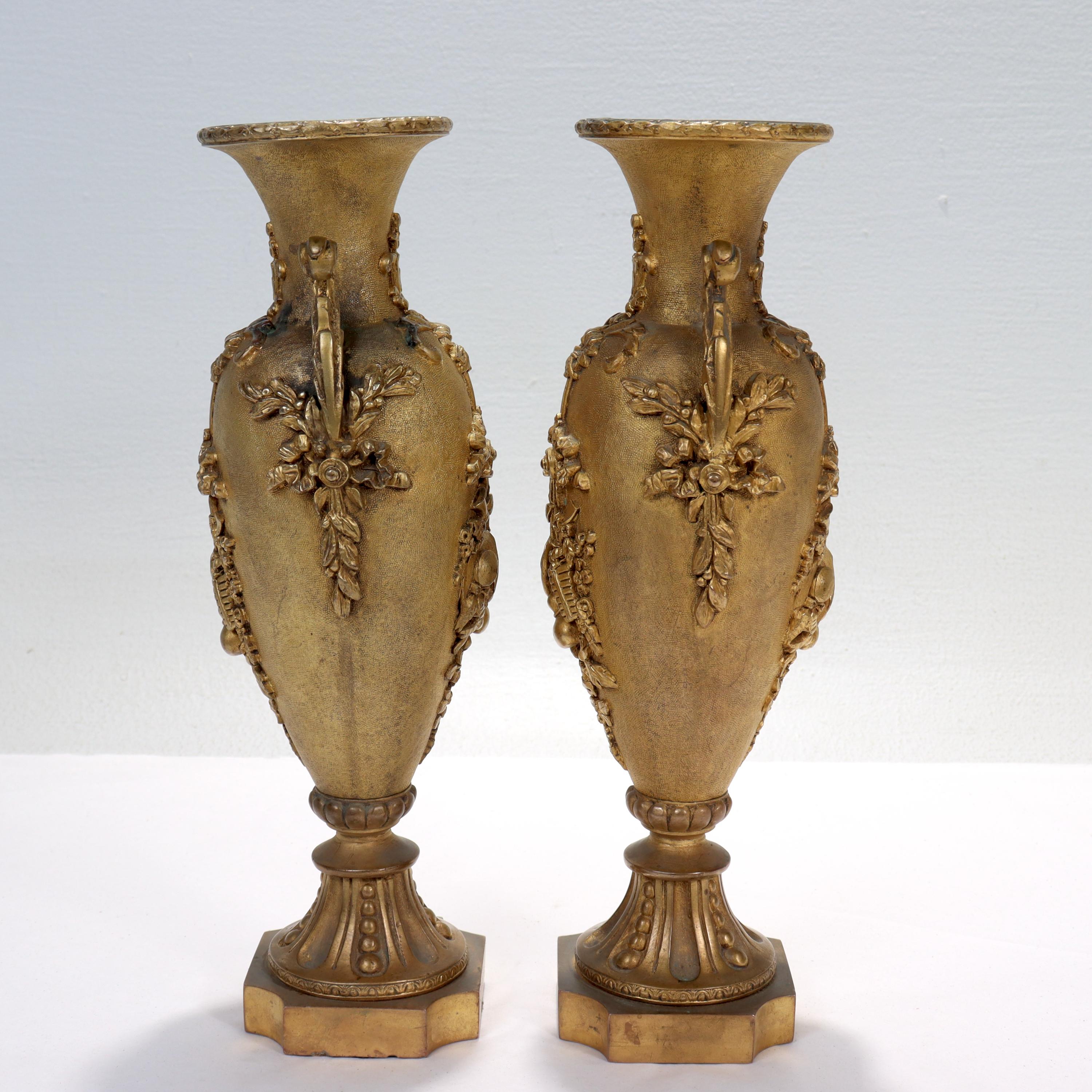 Empire Revival Antique Second Empire French Doré Gilt Bronze Vases or Urns For Sale