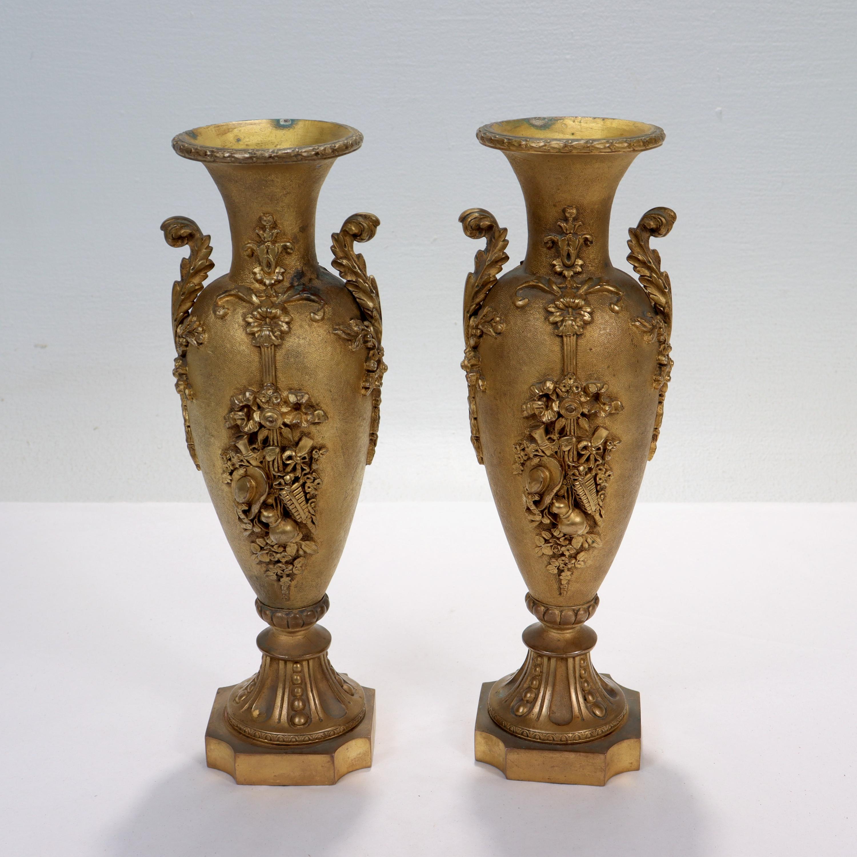 Antique Second Empire French Doré Gilt Bronze Vases or Urns For Sale 2