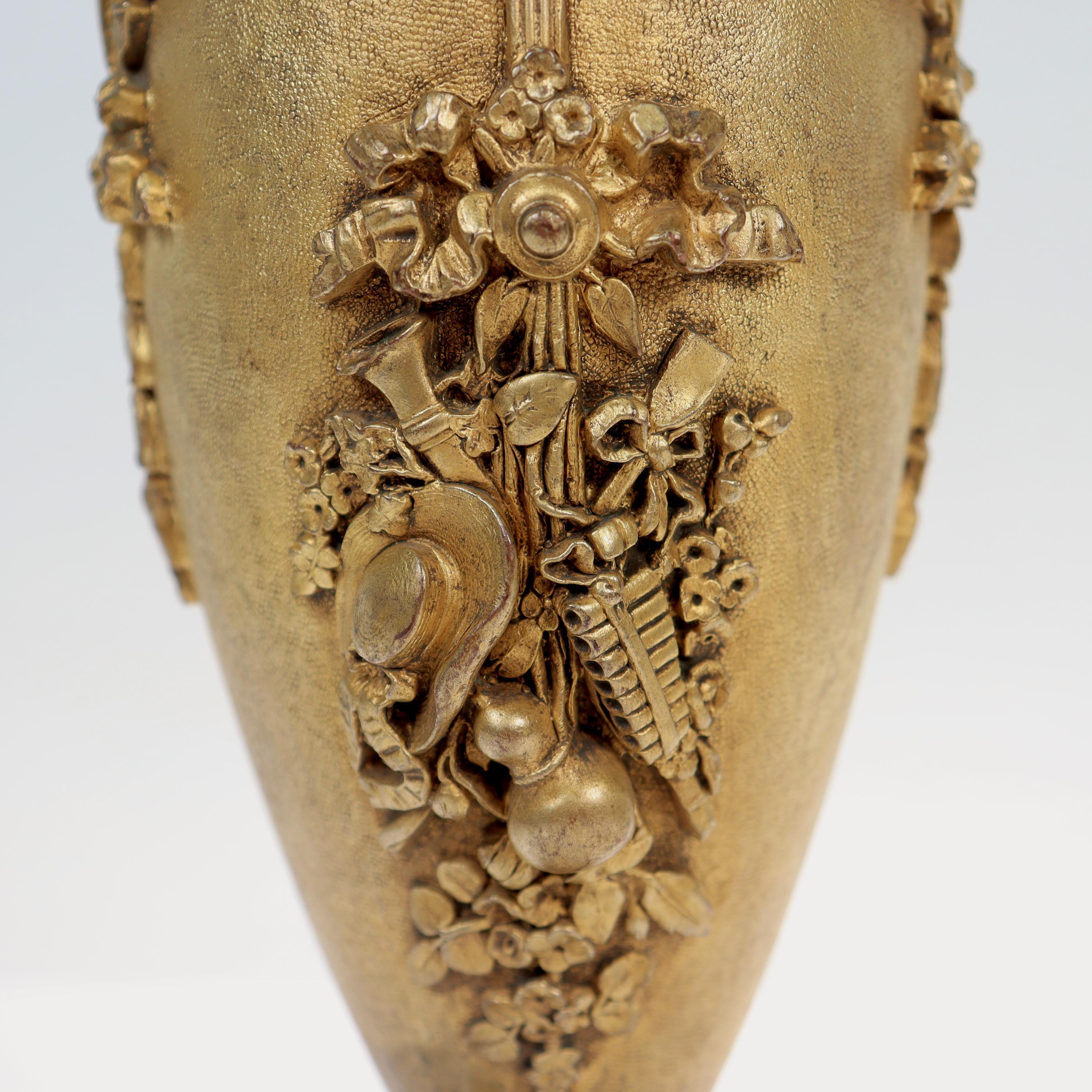 Antique Second Empire French Doré Gilt Bronze Vases or Urns For Sale 3