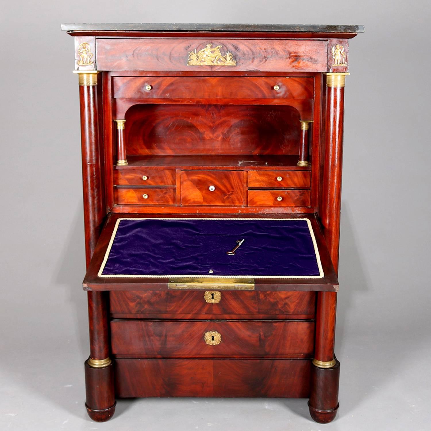 Antique Second Empire French Marble-Top Flame Mahogany and Ormolu Abattant 1