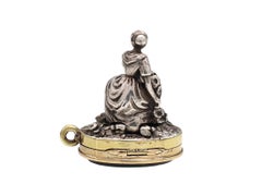 Antique Secret Erotic Woman Fob in Silver, Gold and Bloodstone