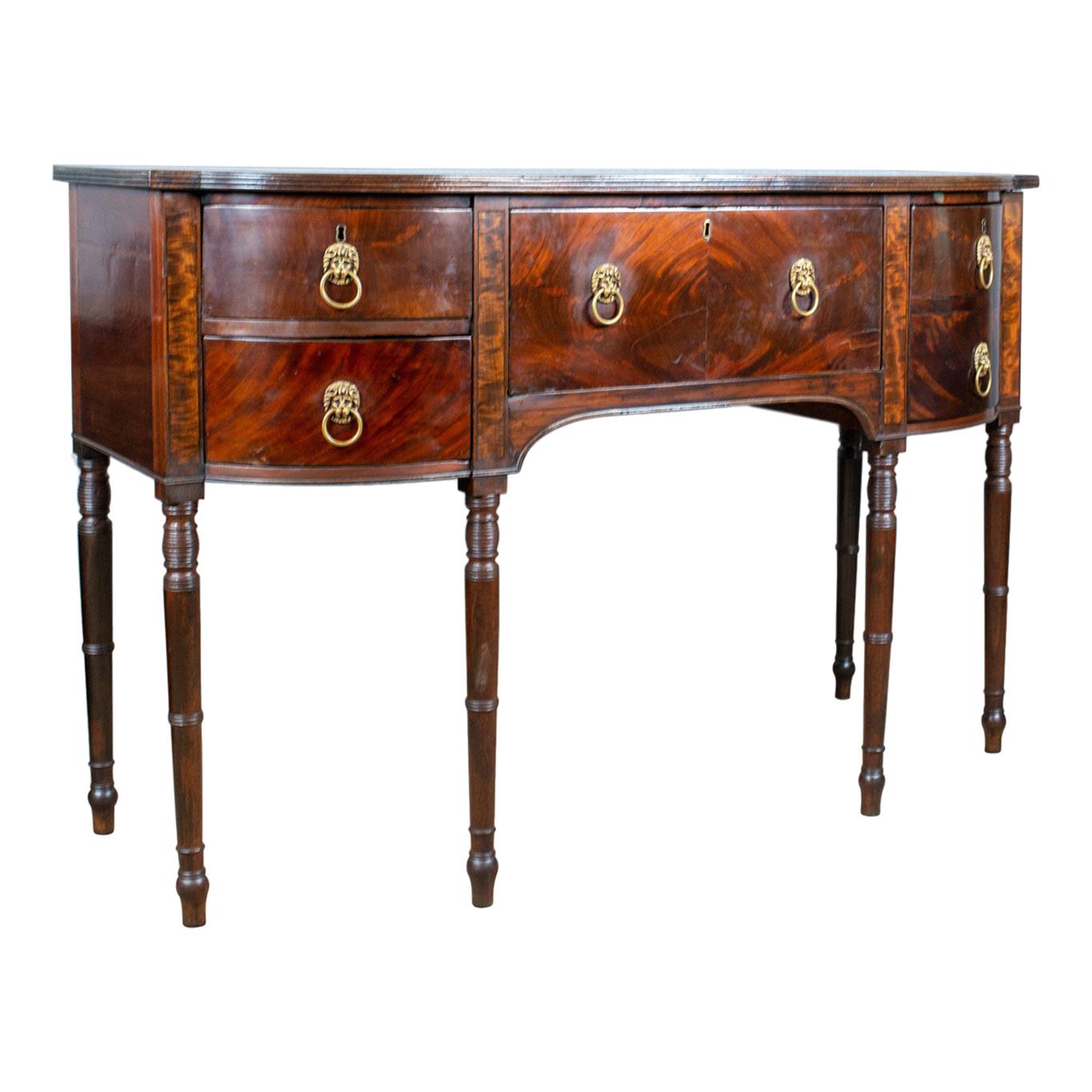 Antique Secretaire, Bow-Fronted Sideboard, Georgian, Mahogany, circa 1790