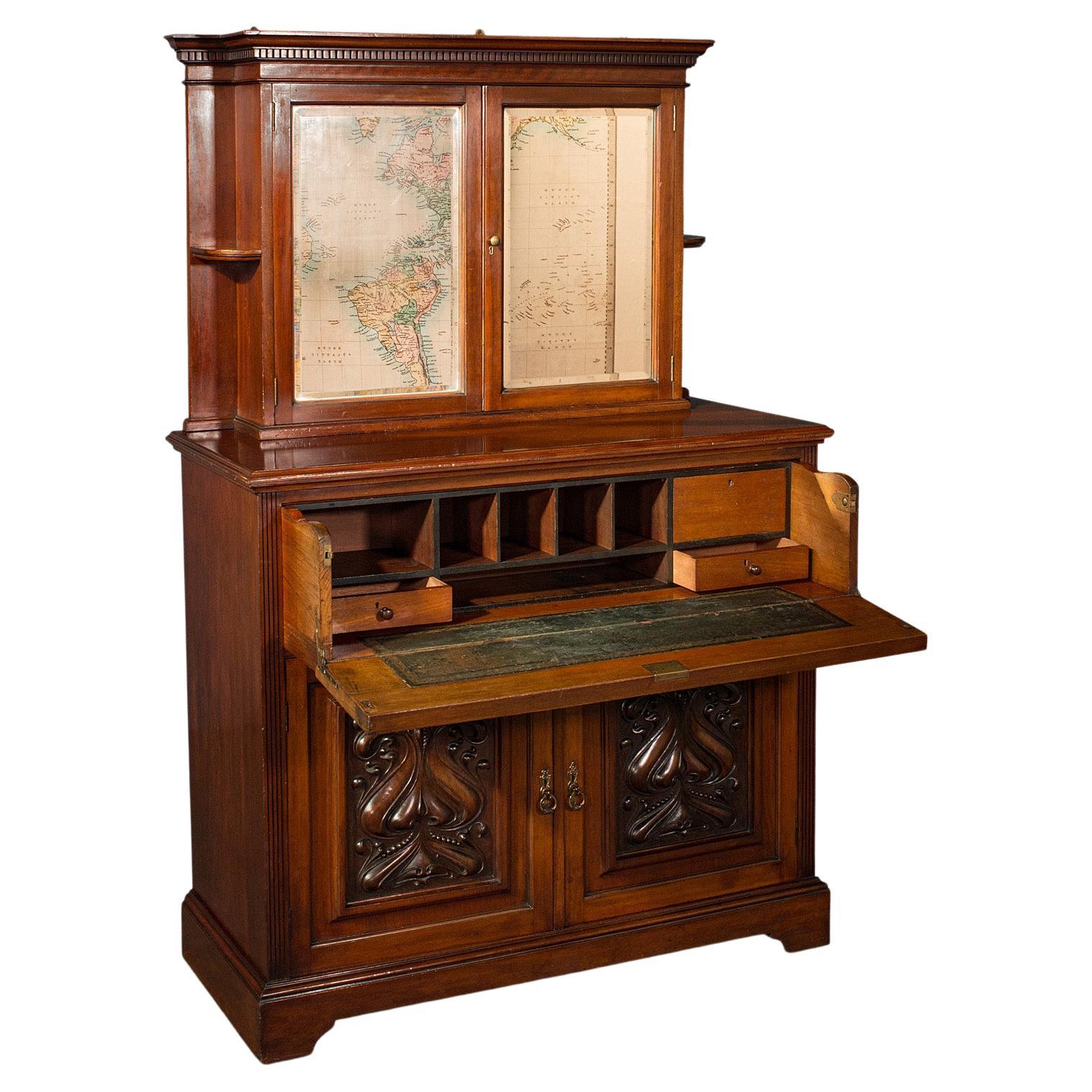 Enfilade secrétaire ancien anglais, cabinet de correspondance, victorien, vers 1900