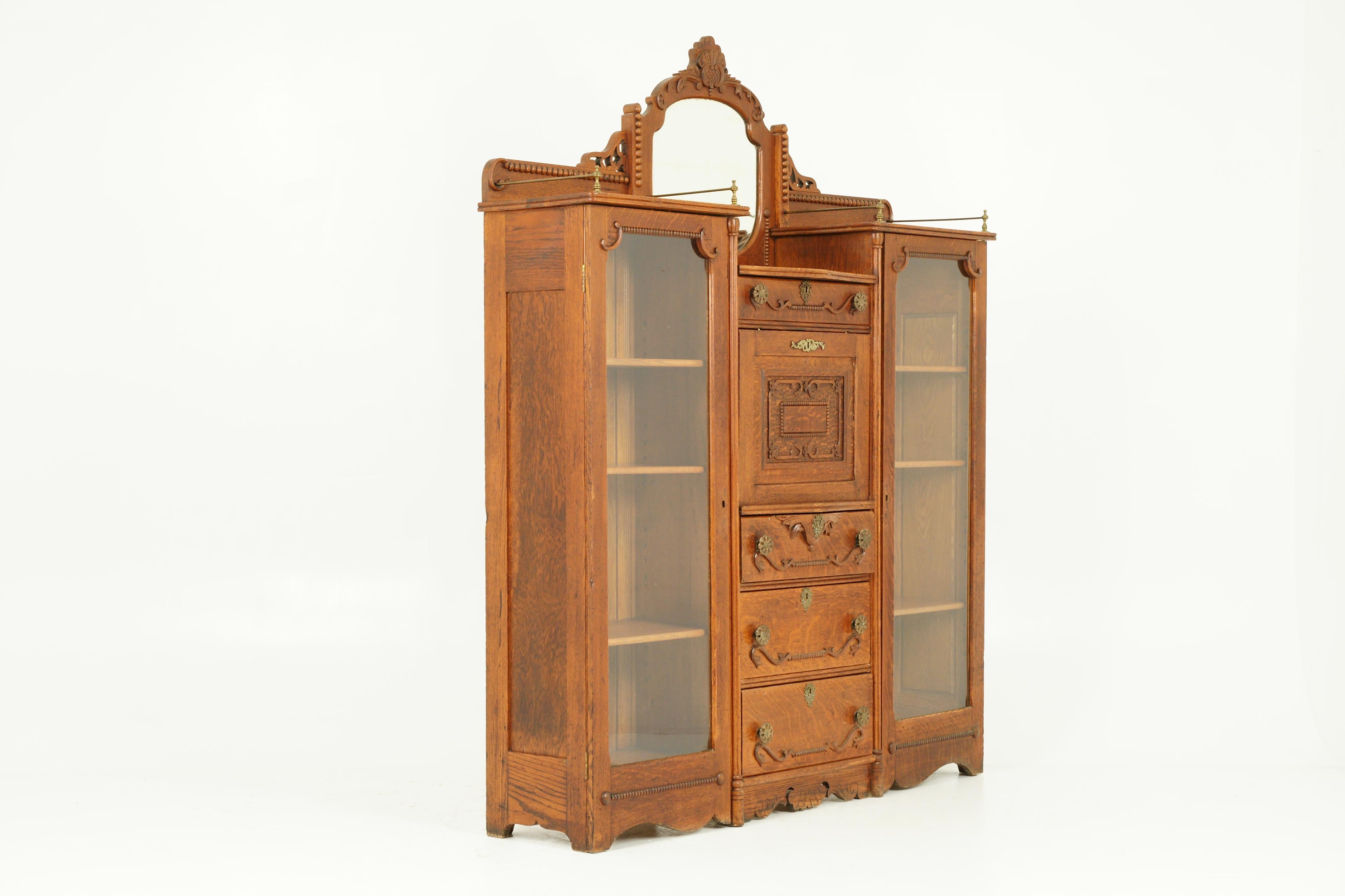 Antique Secretary Bookcase, Oak, Side by Side Desk, America 1910, B1603 4