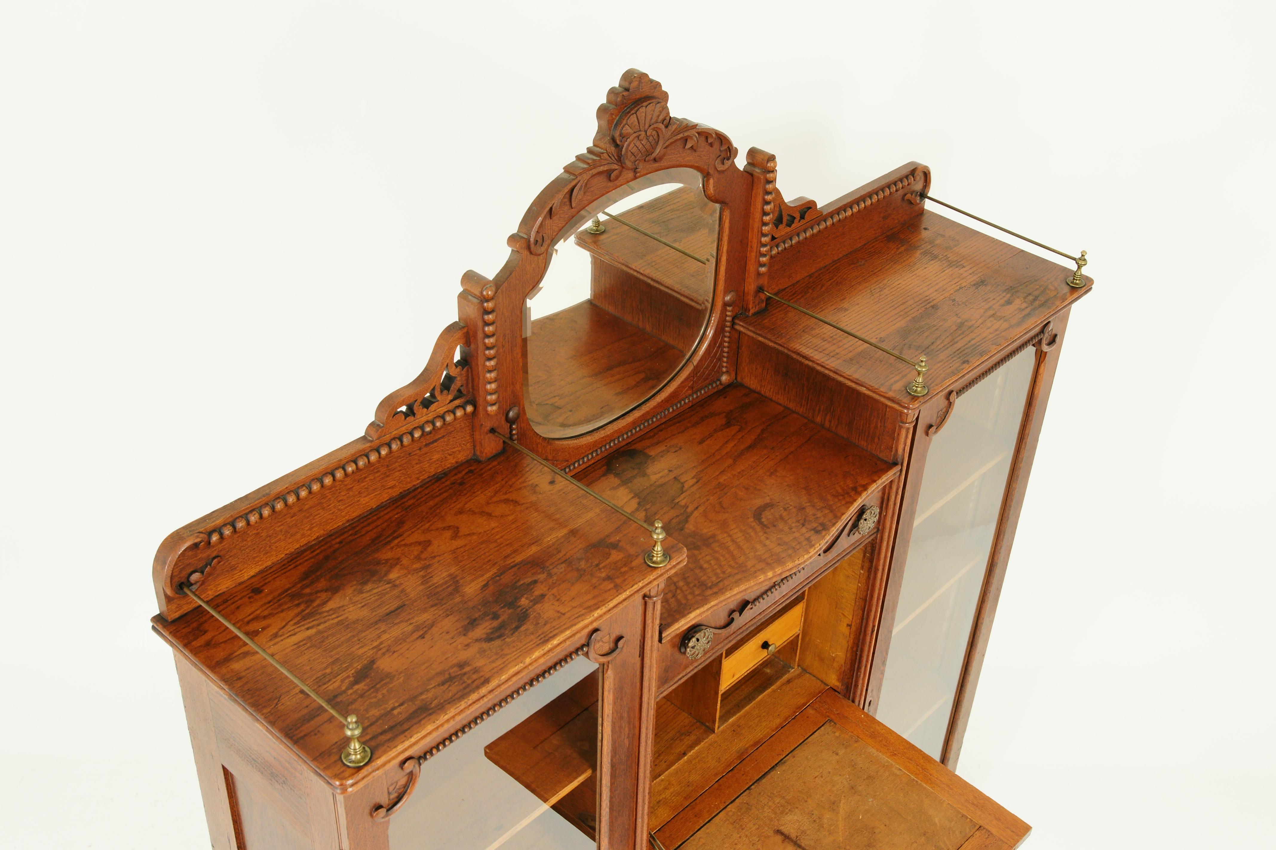 Antique Secretary Bookcase, Oak, Side by Side Desk, America 1910, B1603 5