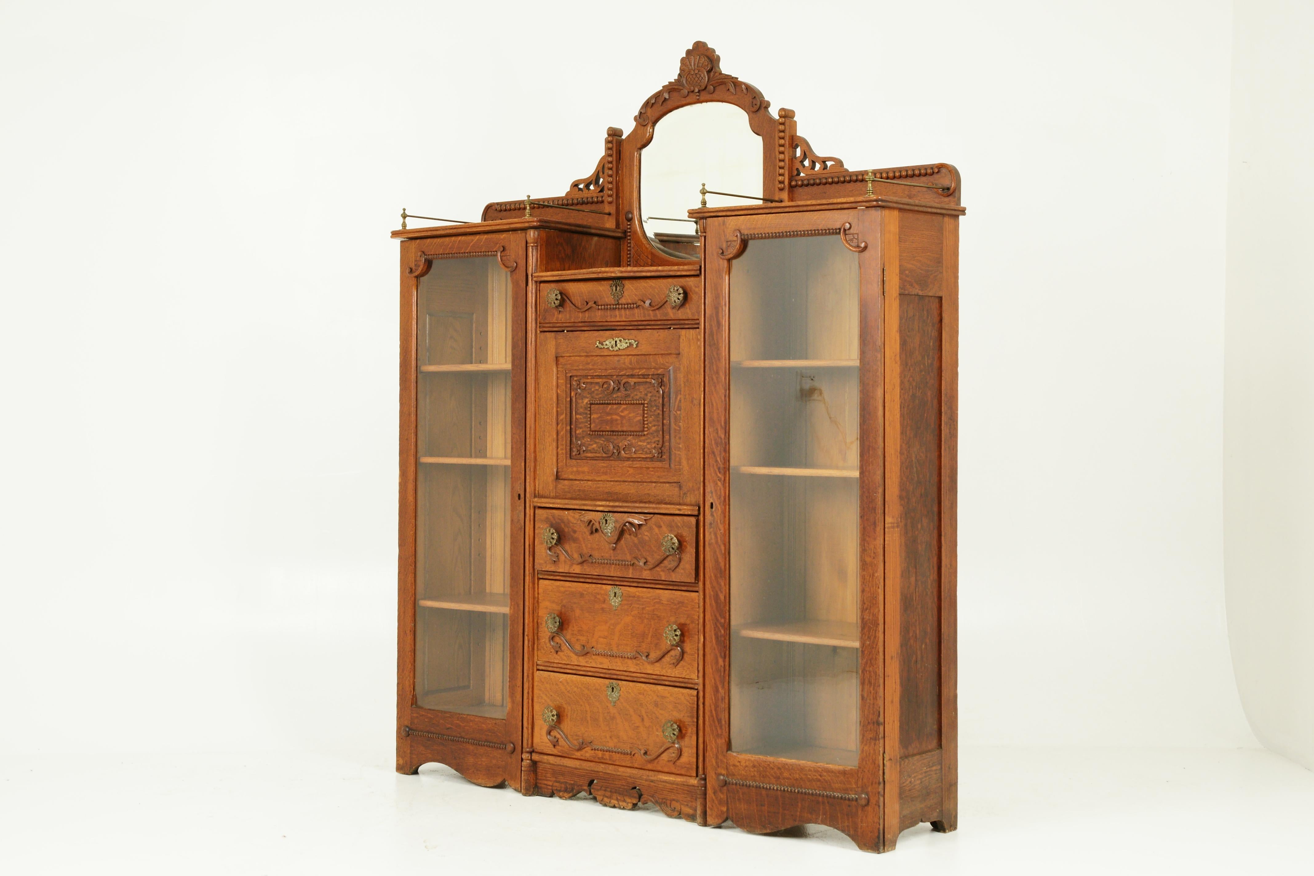 Antique Secretary Bookcase, Oak, Side by Side Desk, America 1910, B1603 7