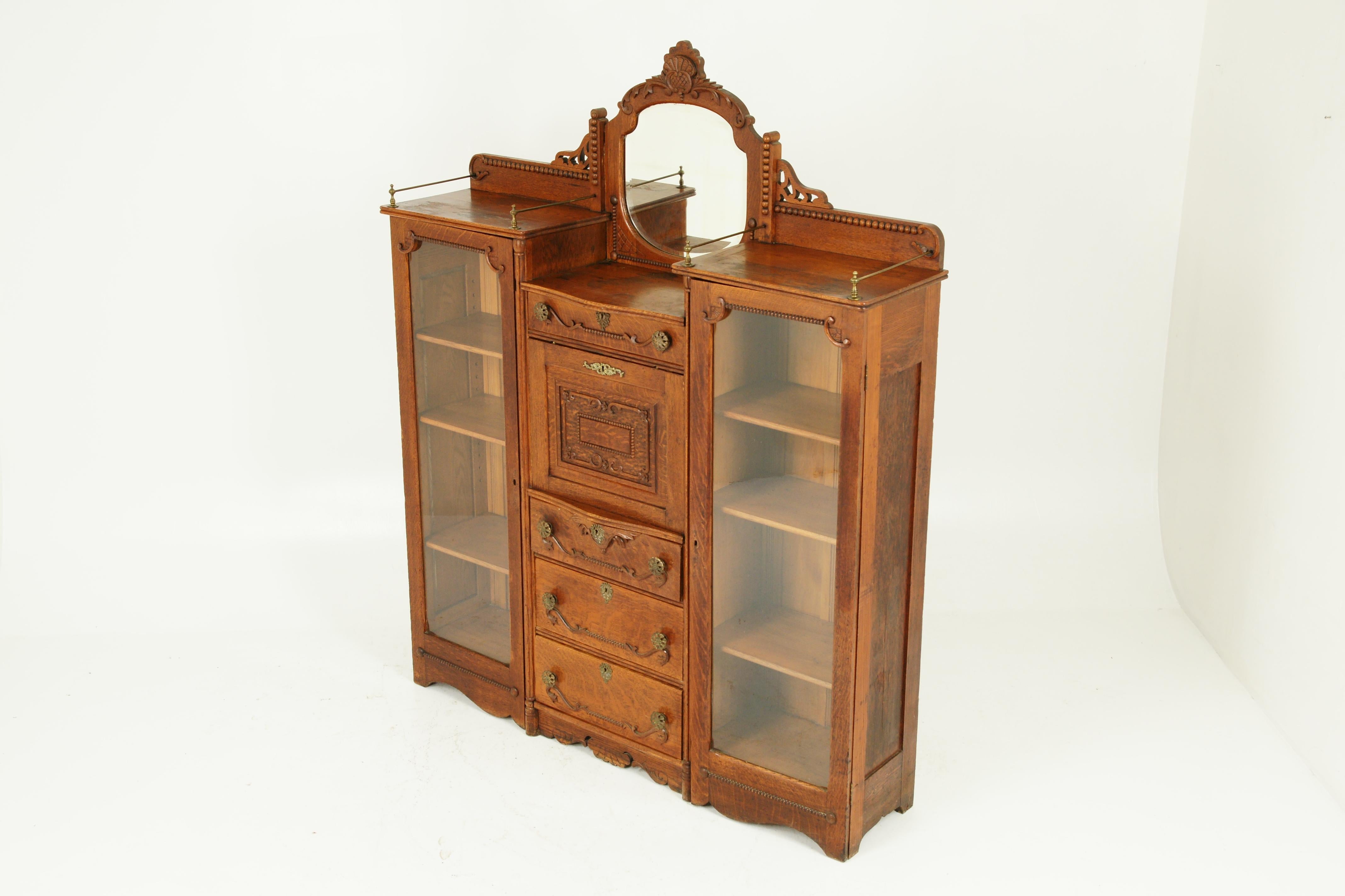 Antique Secretary Bookcase, Oak, Side by Side Desk, America 1910, B1603 8