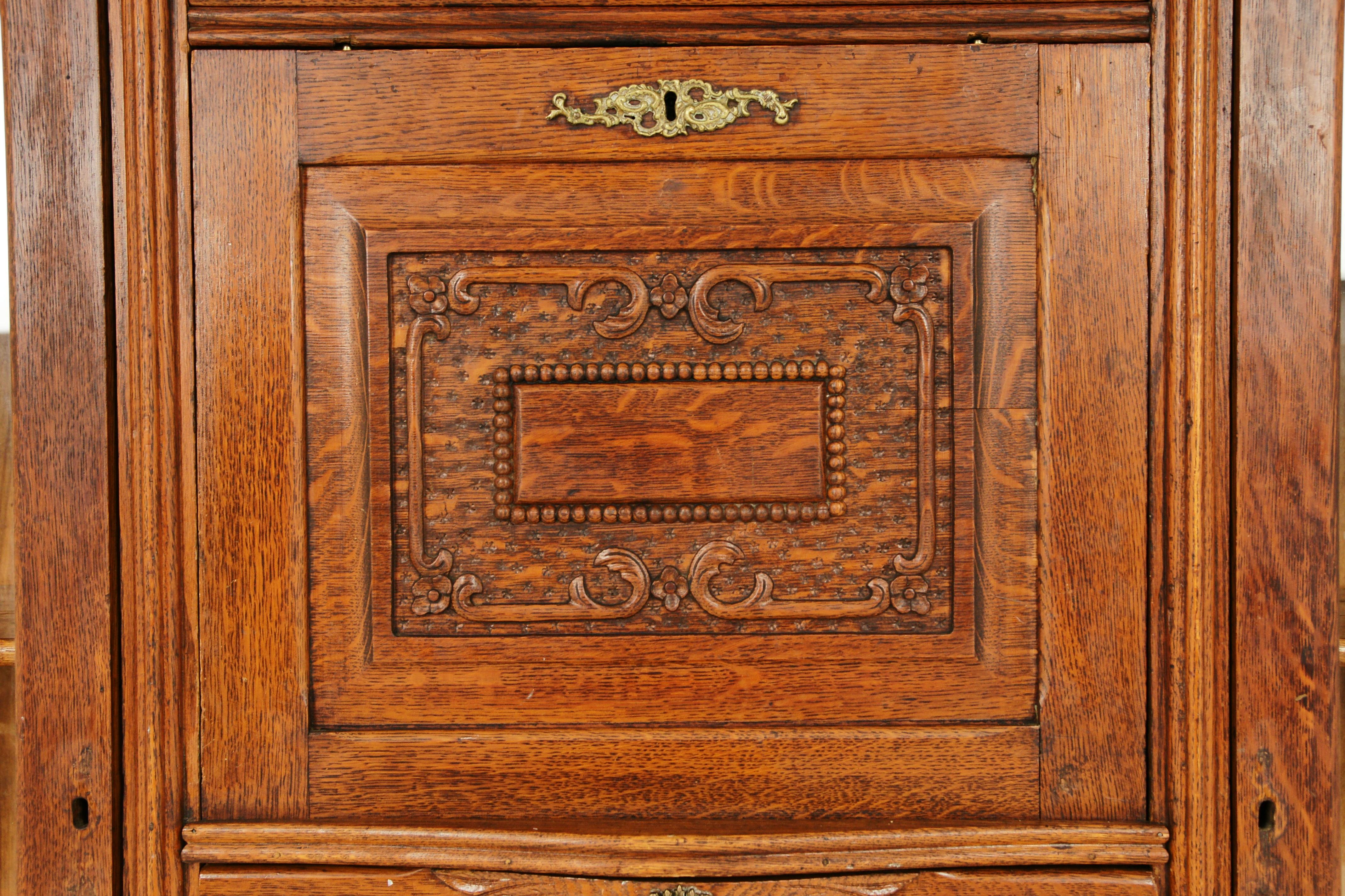 Hand-Crafted Antique Secretary Bookcase, Oak, Side by Side Desk, America 1910, B1603