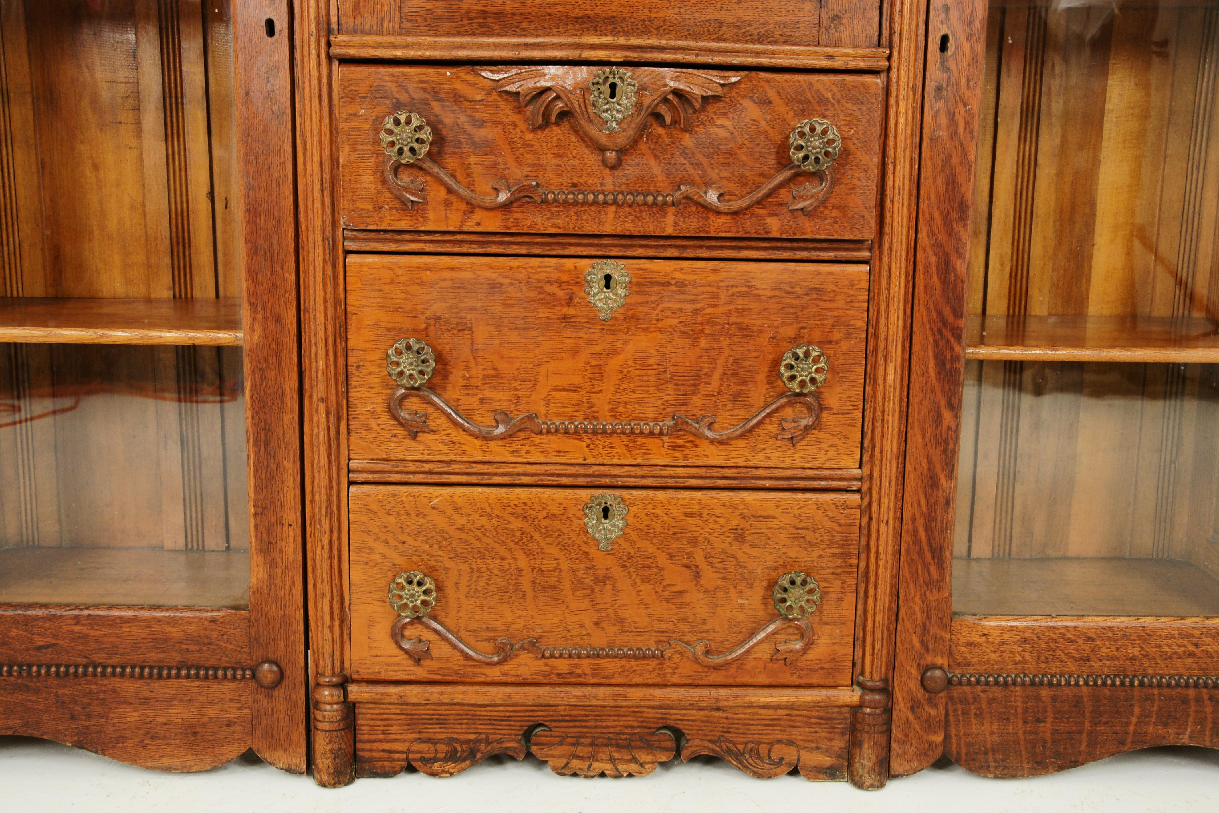 Antique Secretary Bookcase, Oak, Side by Side Desk, America 1910, B1603 In Good Condition In Vancouver, BC