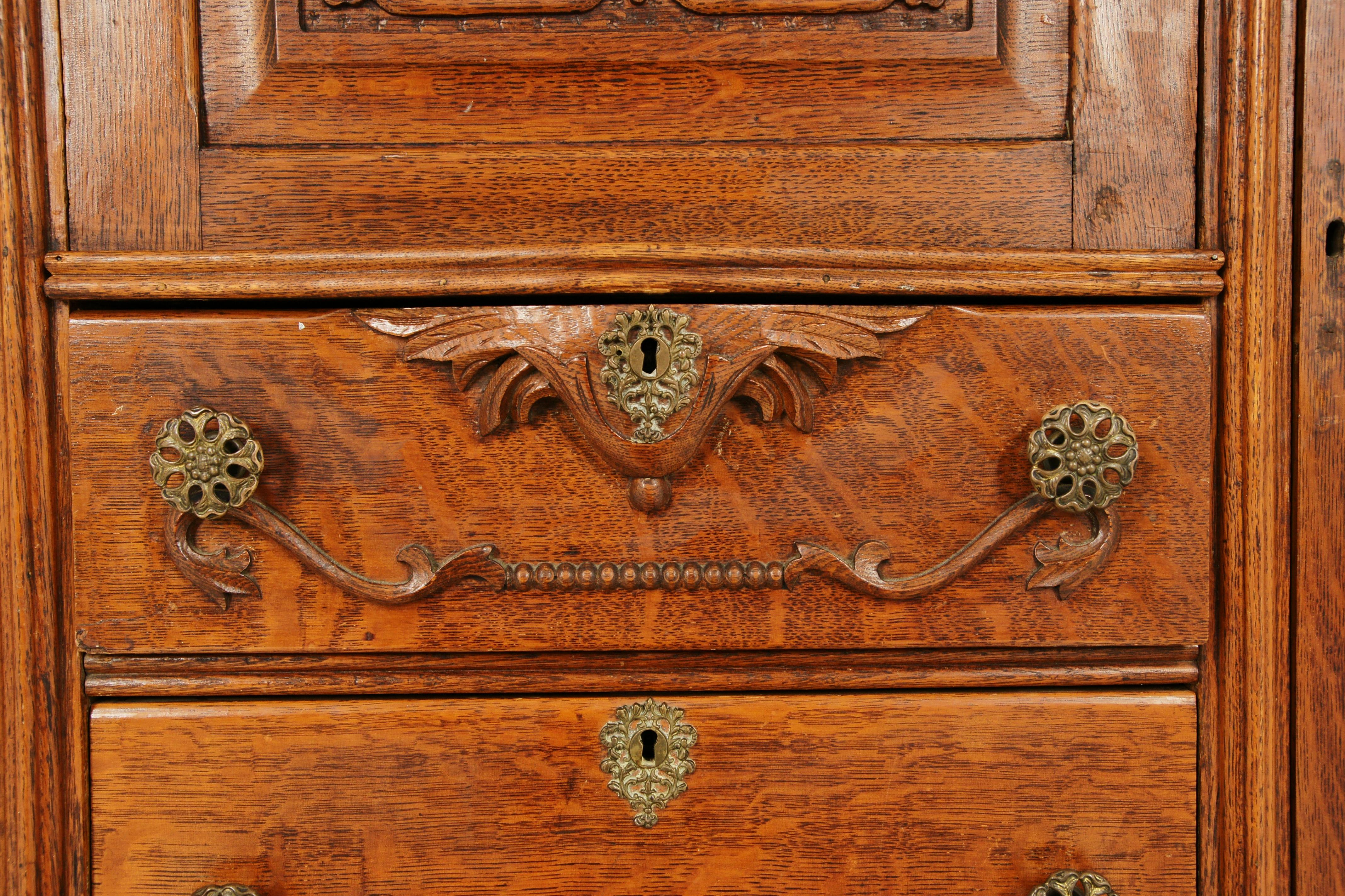Early 20th Century Antique Secretary Bookcase, Oak, Side by Side Desk, America 1910, B1603