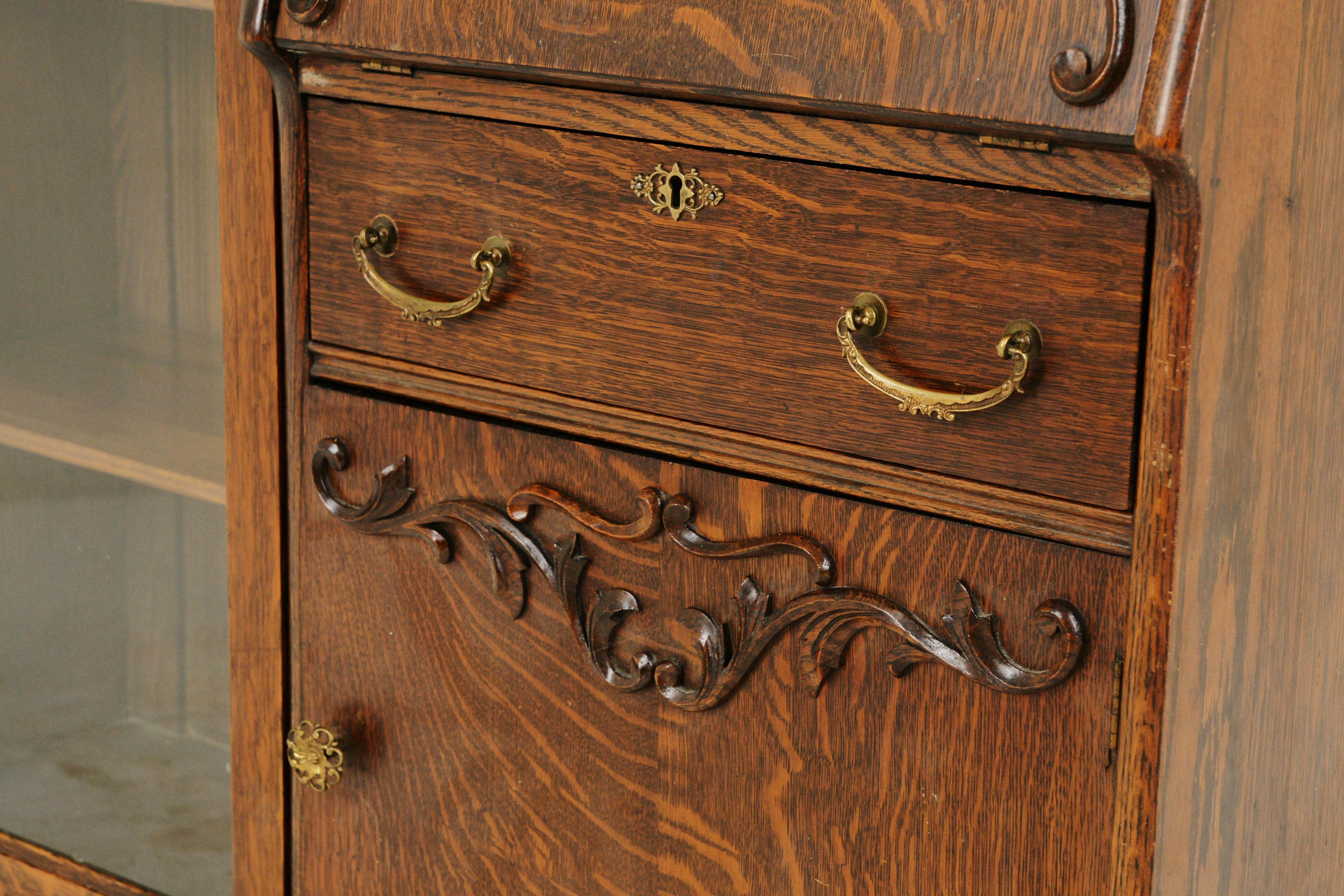 Antique Secretary Desk, Antique Bookcase, Side by Side, Oak, Canada 1900 1