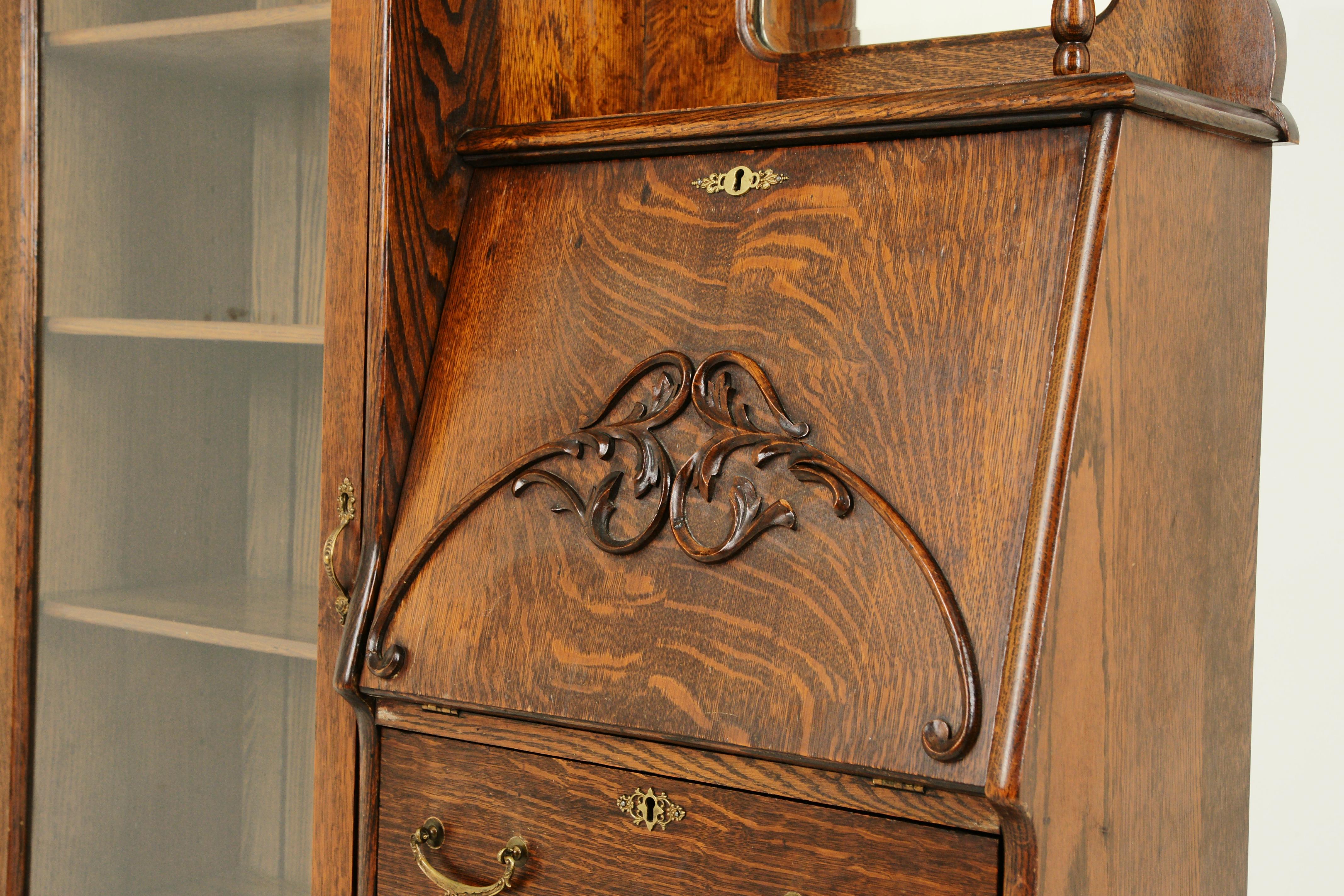 Early 20th Century Antique Secretary Desk, Antique Bookcase, Side by Side, Oak, Canada 1900