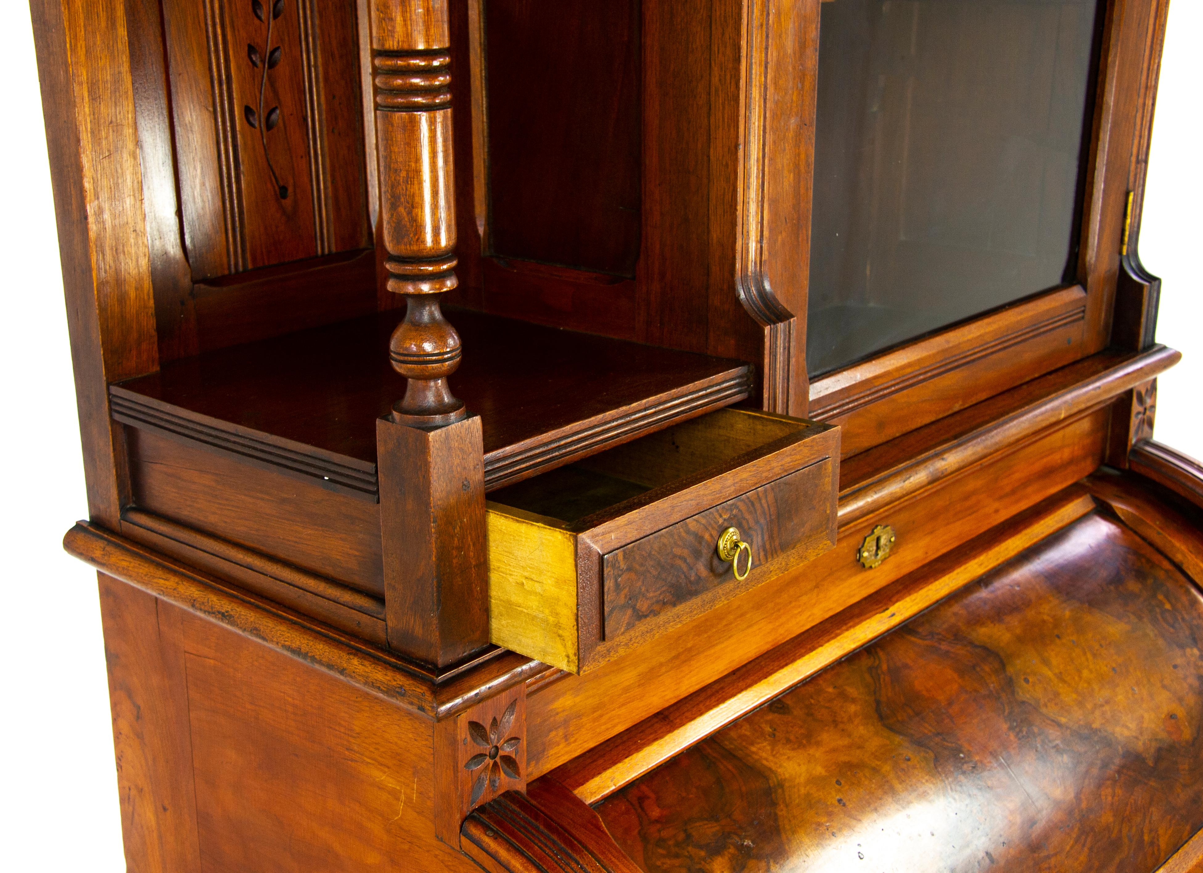 Antique Secretary Desk, Cylinder Desk, East Lake Desk, Walnut Desk, 1880 In Good Condition In Vancouver, BC