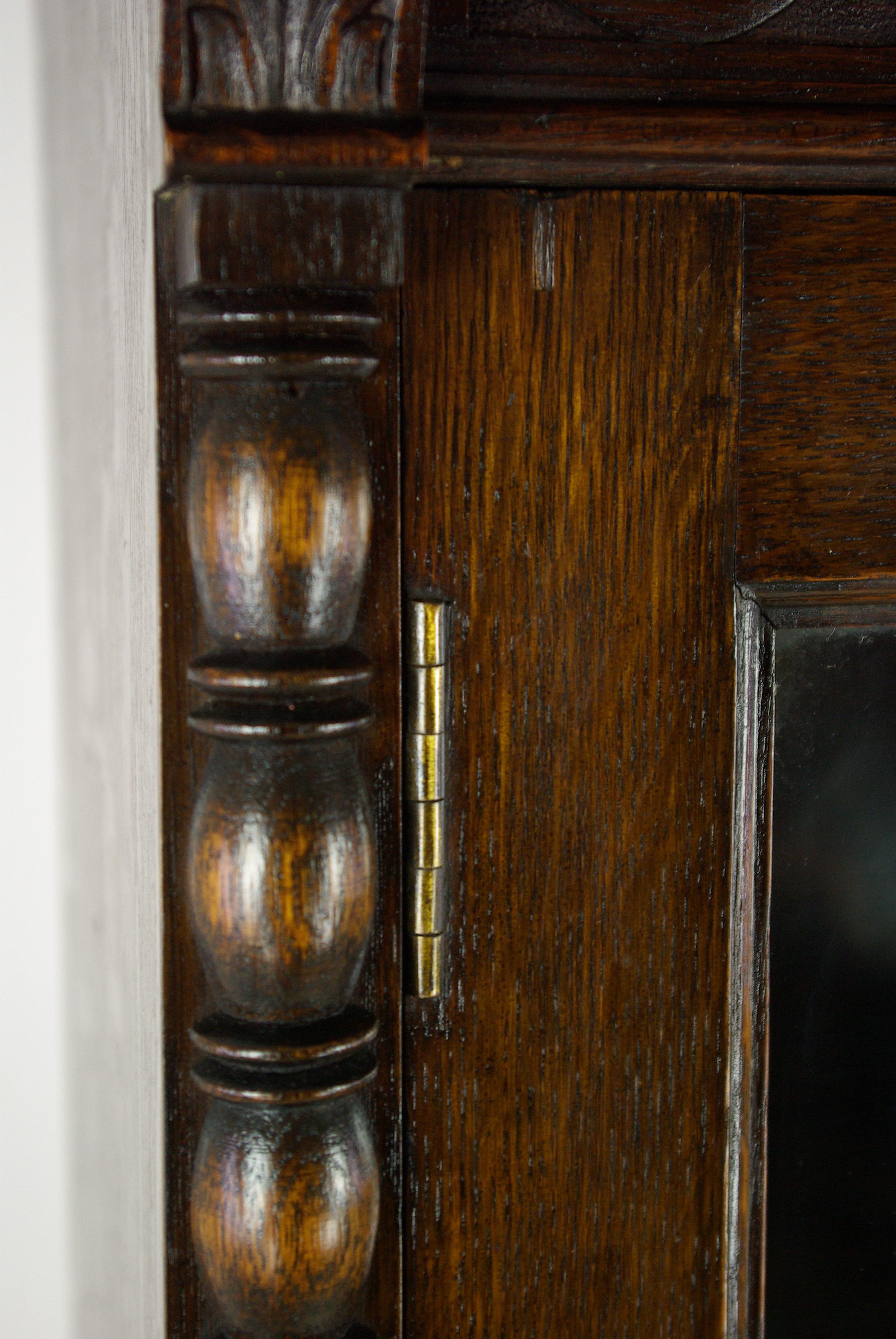 Antique Secretary Desk, Fall Front Desk, Oak Bookcase, Scotland, 1920 7