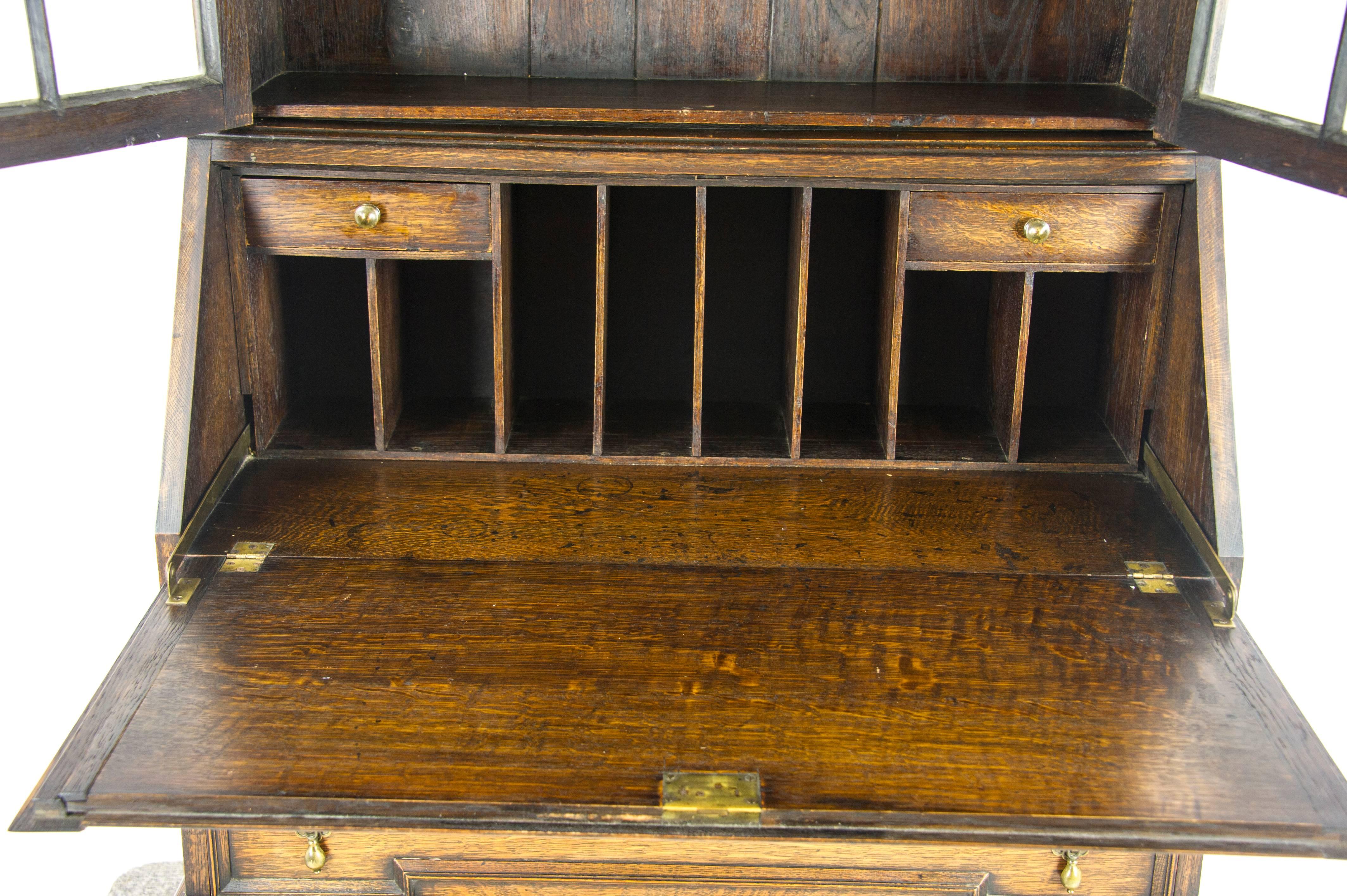 Scottish Antique Secretary Desk, Victorian Oak Desk, Fall Front Desk, Scotland 1920 B1027