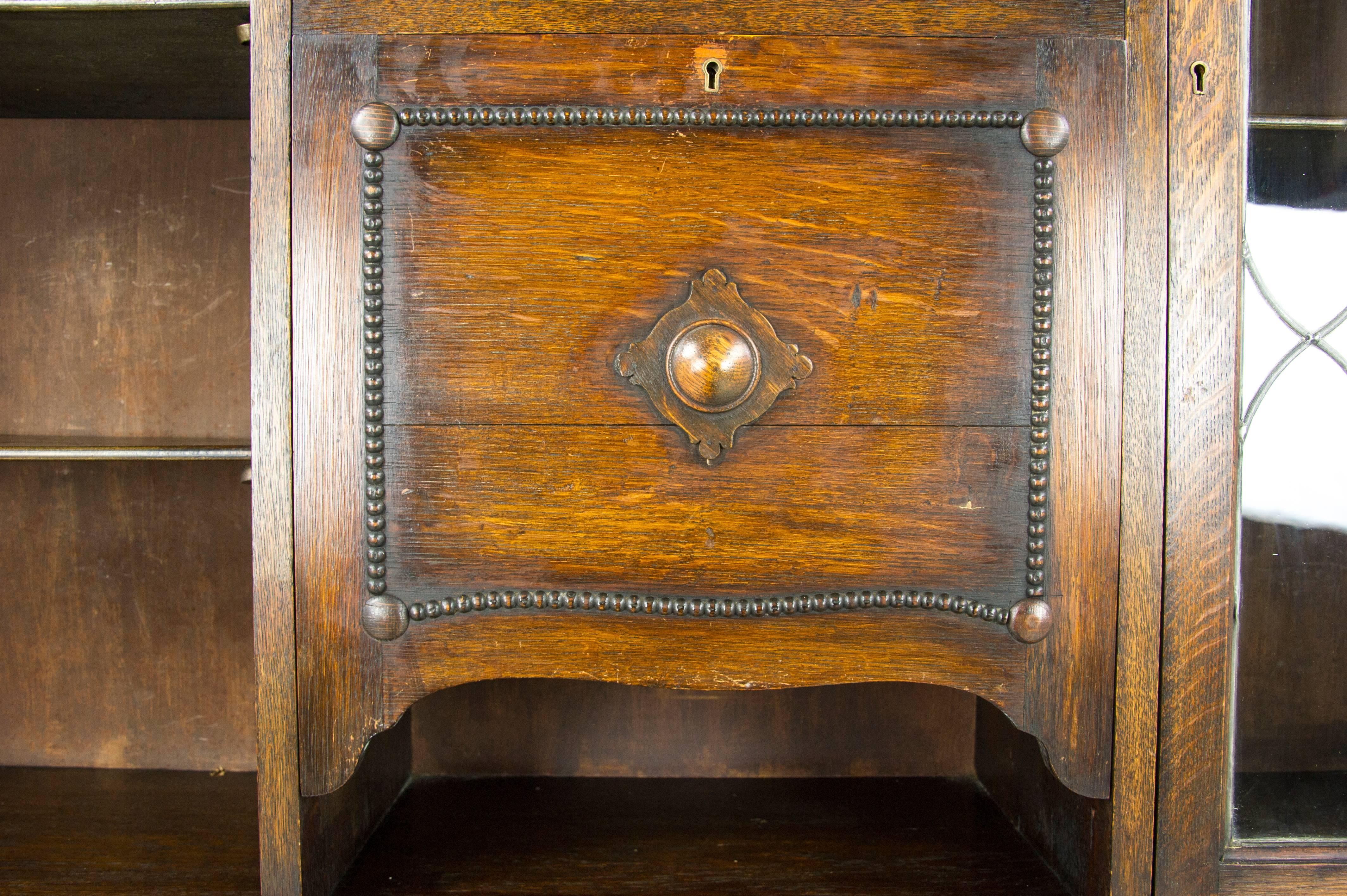 Antique Secretary Desk, Oak Bookcase, Scotland, 1910, Antique Furniture 5