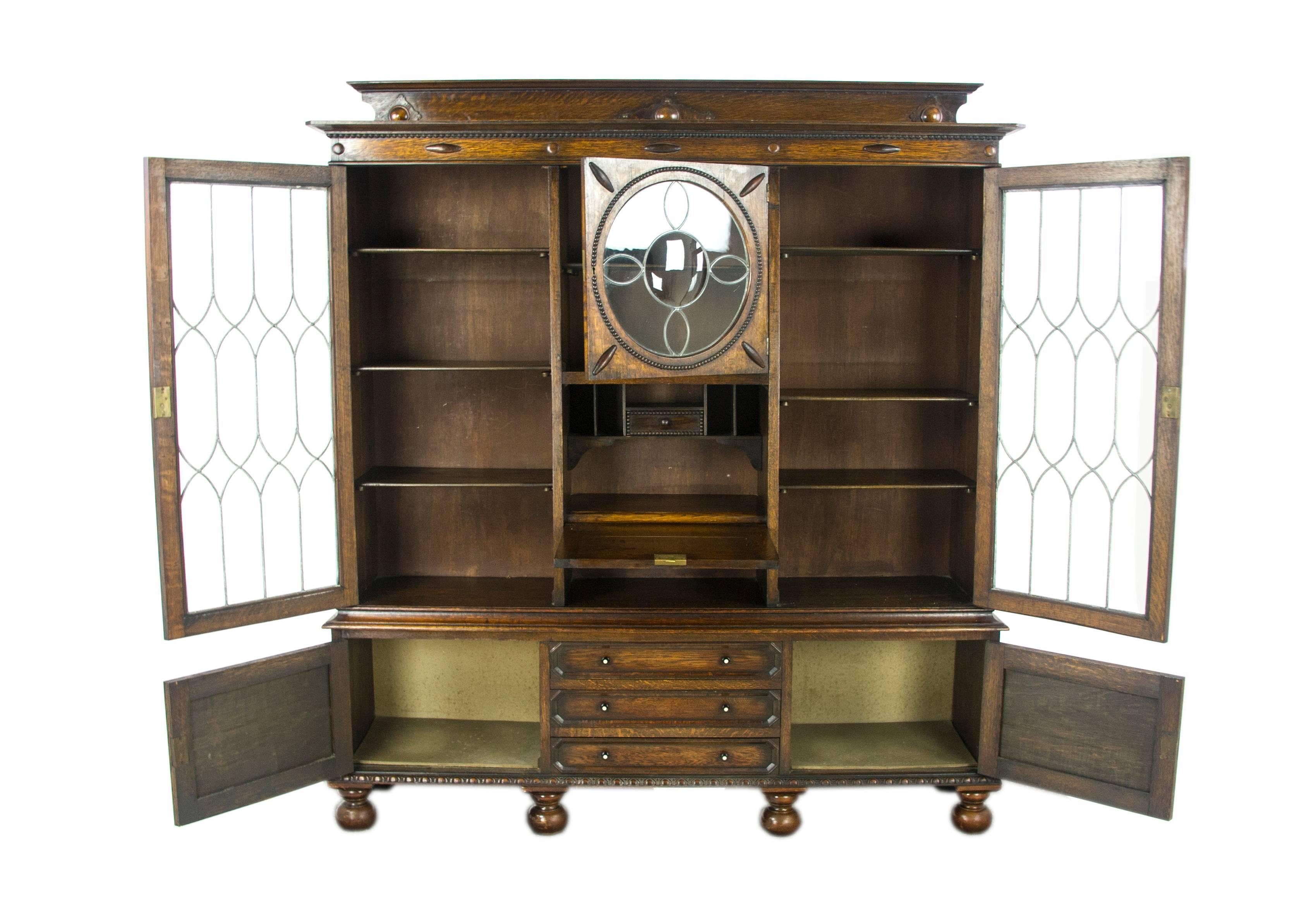 antique oak secretary desk with bookcase