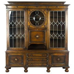 Antique Secretary Desk, Oak Bookcase, Scotland, 1910, Antique Furniture