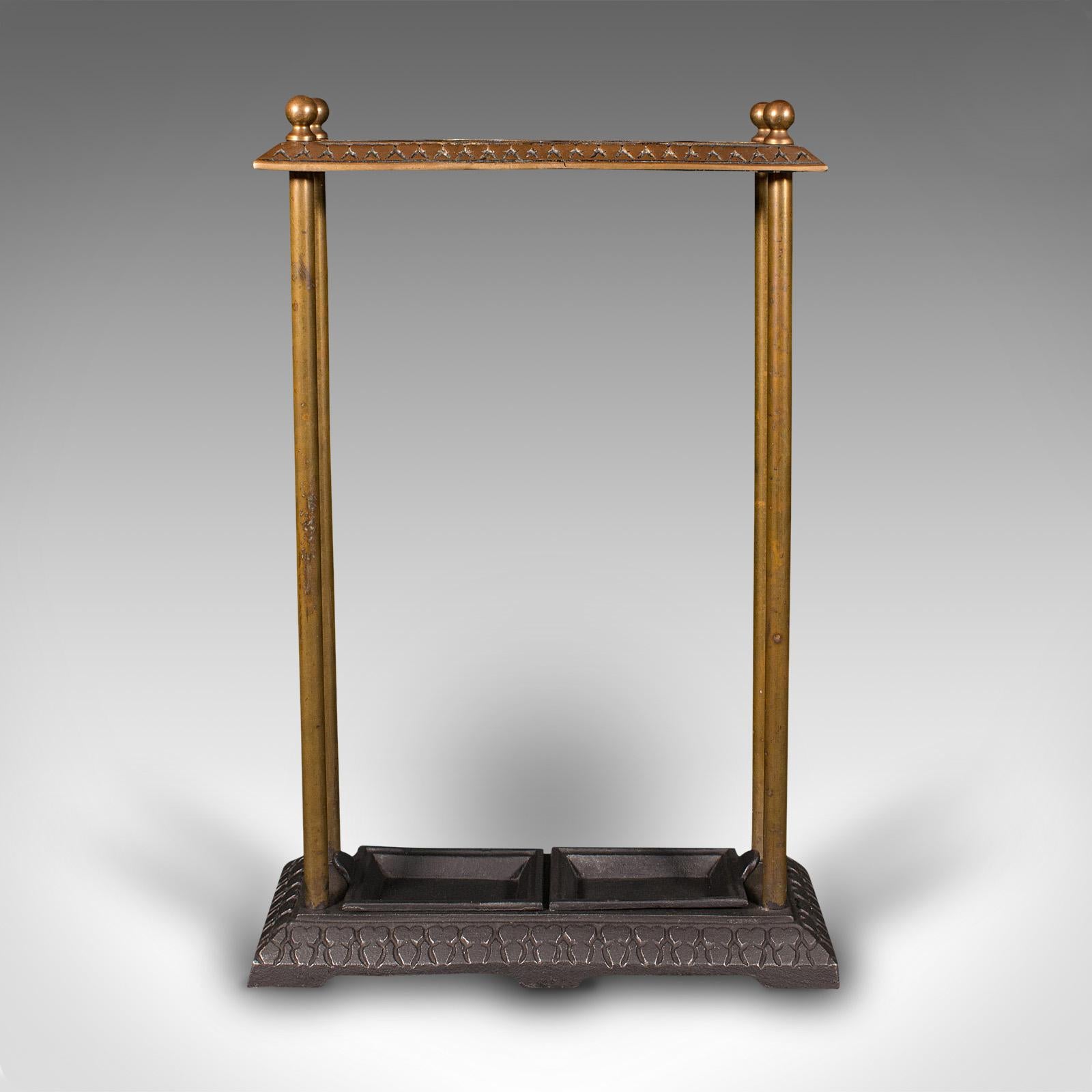 This is an antique sectional umbrella stand. An English, bronze and cast iron hall rack, dating to the late Victorian period, circa 1900.

Rest your wet brollies in late Victorian style within your hall
Displays a desirable aged patina and in