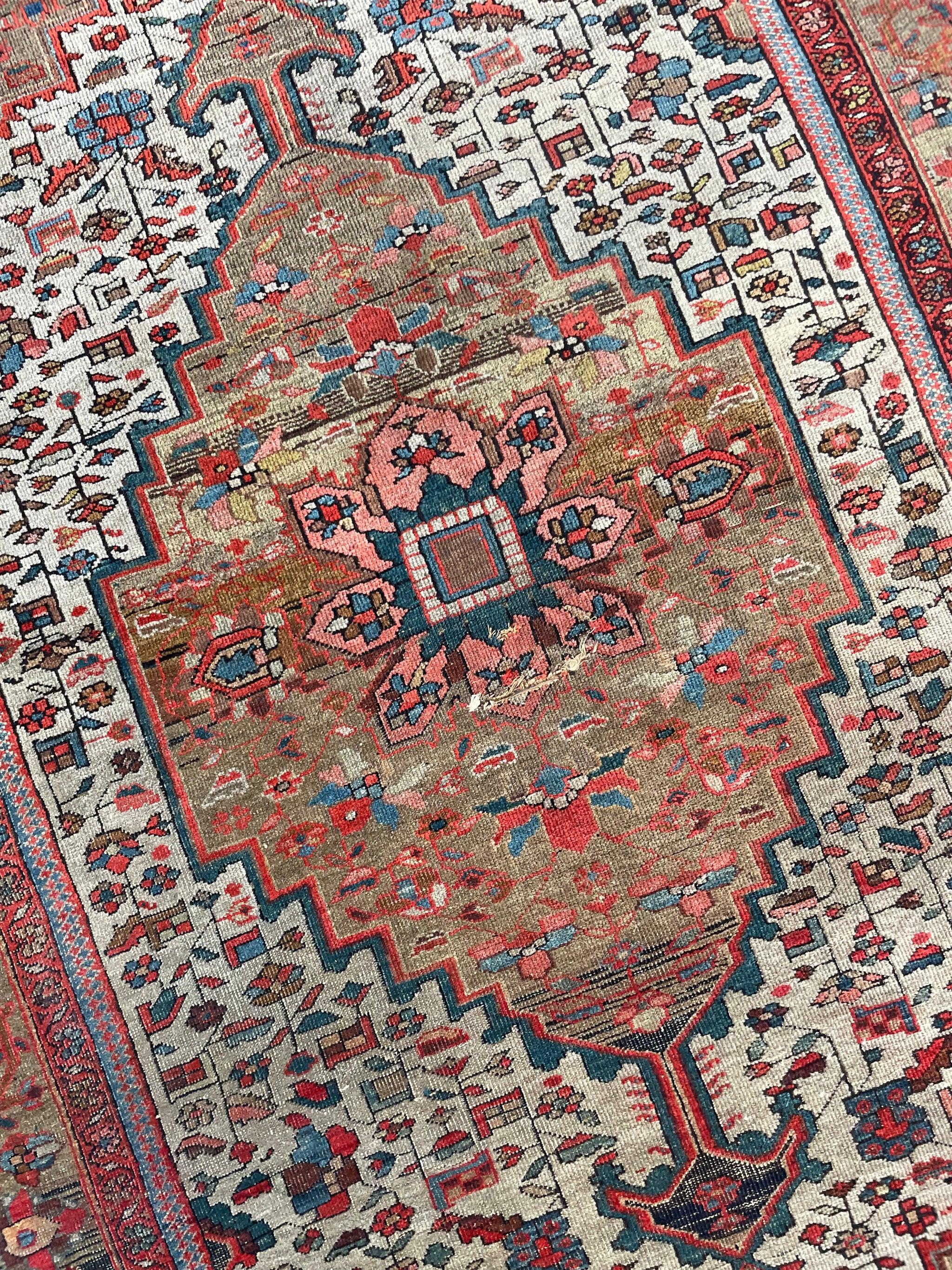 Sedona Antique Ferahan Sarouk Rug  Soft Earthy Hues With Warm And Cool Hues

Size: 4.3 x 6.7
Age: Antique, C. 1920-30's
Pile: Low with incredible age-related patina. Few small areas of that we've secured by hand, see pics

This rug is one-of-a-kind,