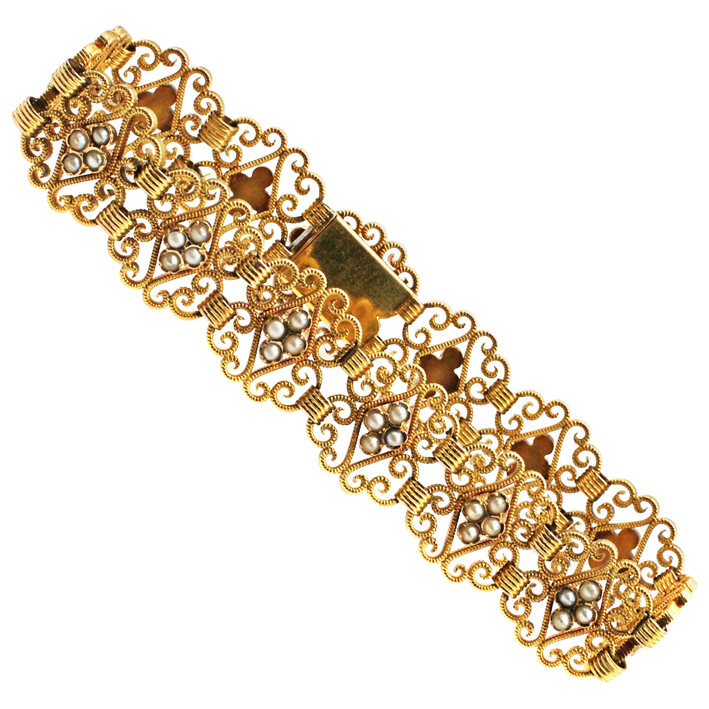 Antique Seed Pearl 18 Karat Yellow Gold Bracelet