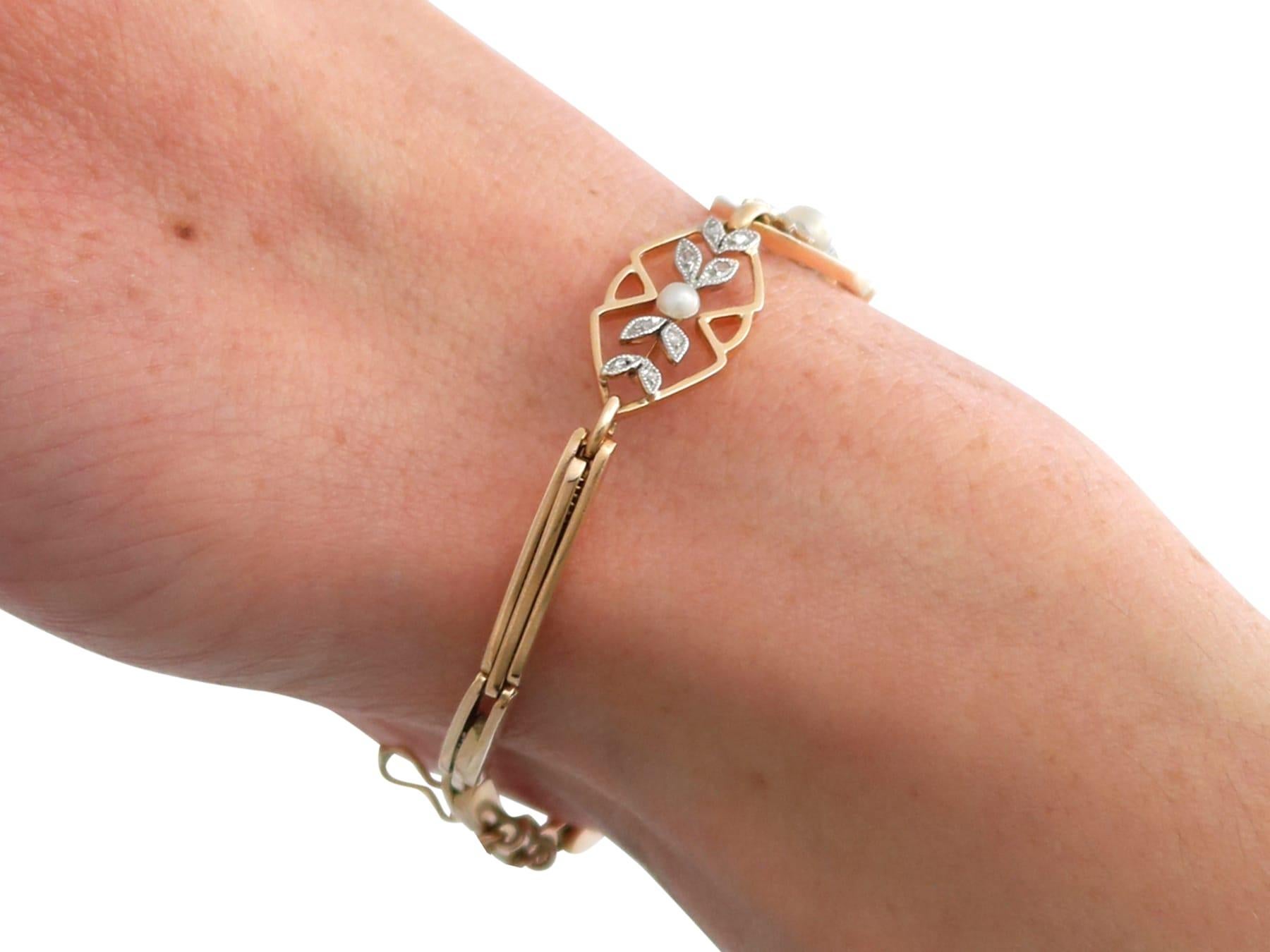 Antique Seed Pearl and 0.12 Carat Diamond, 15k Rose Gold Bracelet Circa 1930 For Sale 9