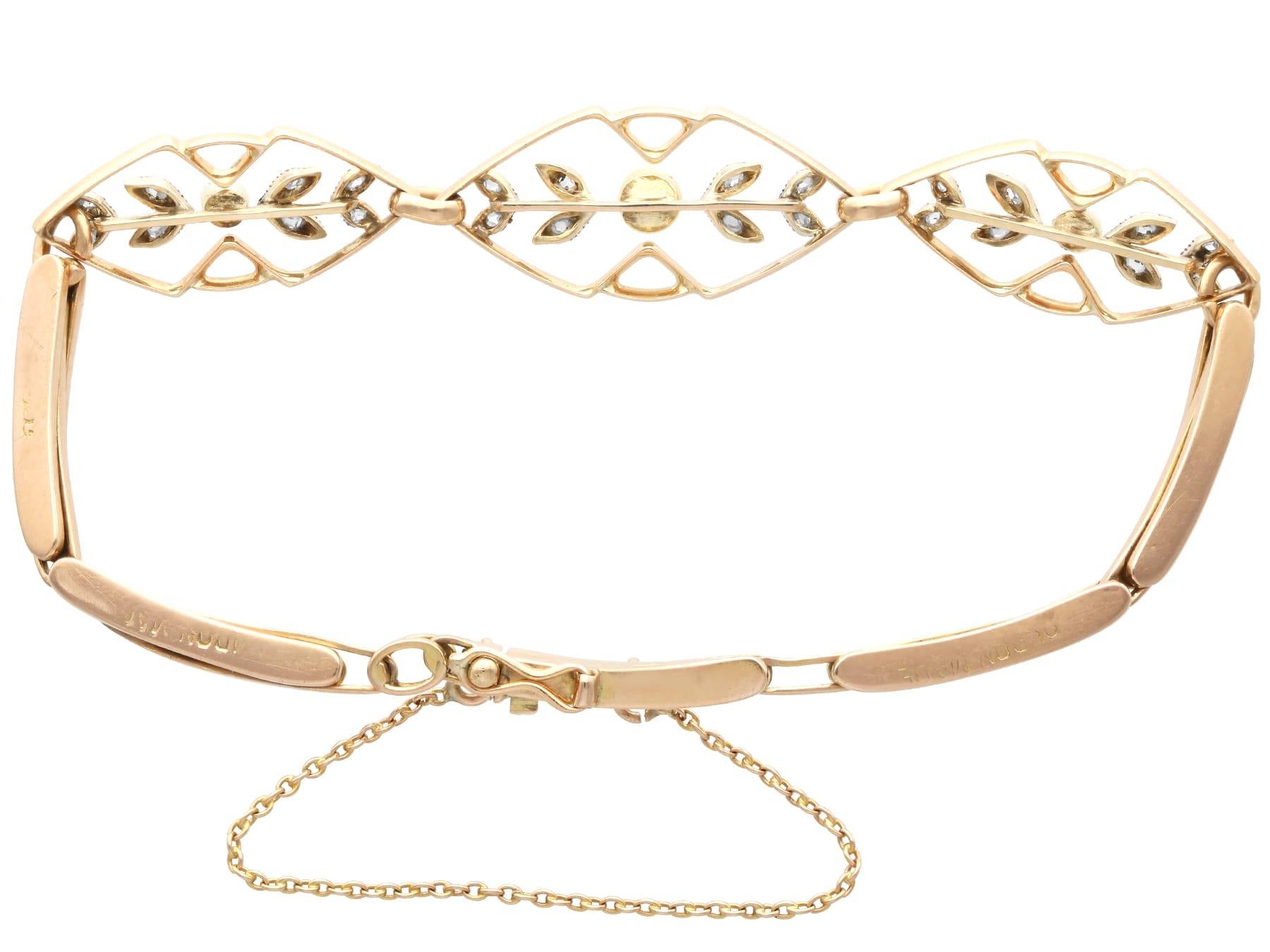 Antique Seed Pearl and 0.12 Carat Diamond, 15k Rose Gold Bracelet Circa 1930 For Sale 2