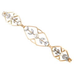 Antique Seed Pearl and 0.12 Carat Diamond, 15k Rose Gold Bracelet Circa 1930
