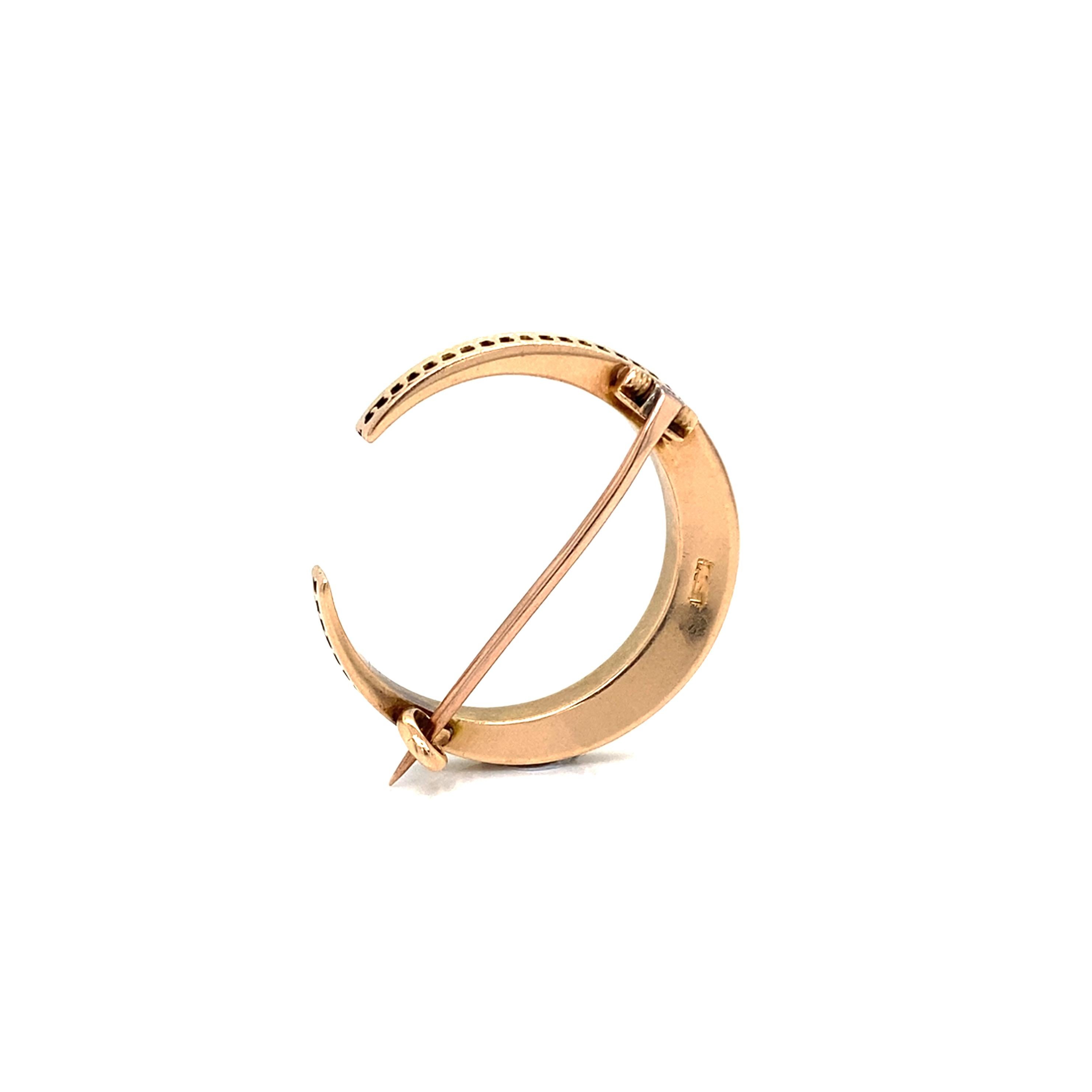 Broche antiguo de perlas de siembra y media luna de oro amarillo y rosa de 14 quilates Victoriano tardío en venta