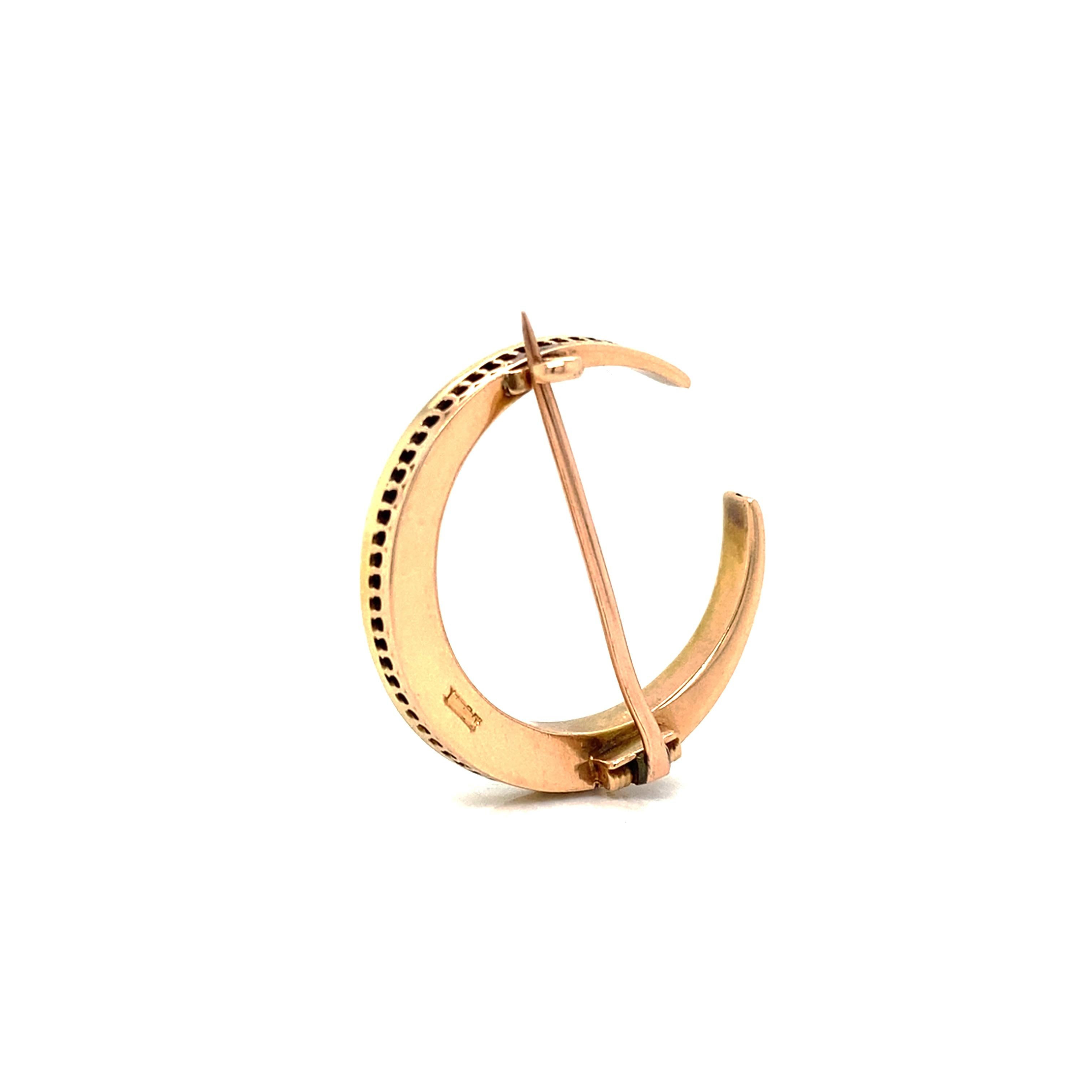 Broche antiguo de perlas de siembra y media luna de oro amarillo y rosa de 14 quilates Cuenta en venta