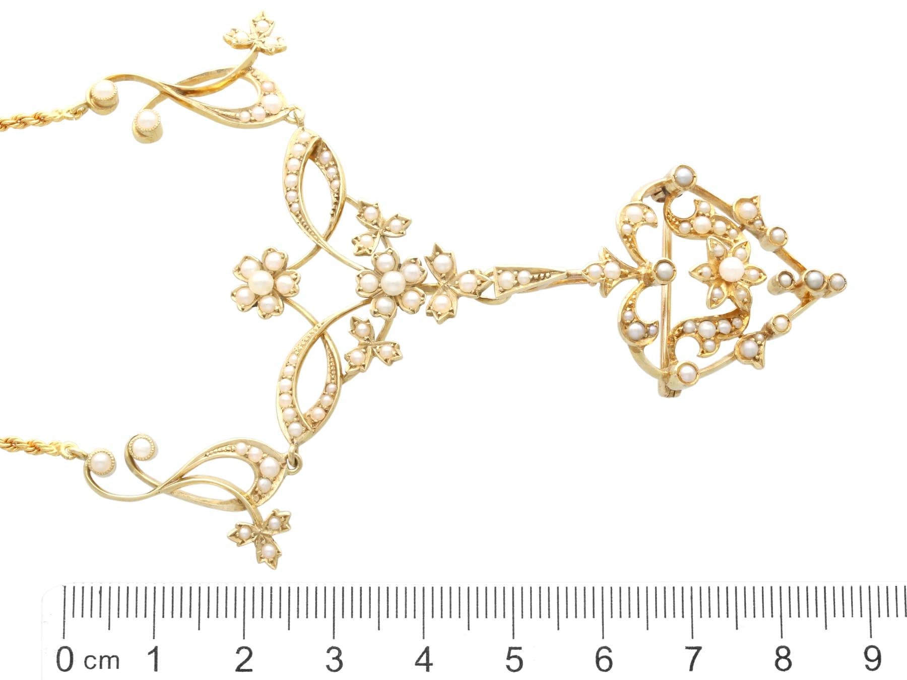 Collier / Broche ancien en perles de rocaille et or jaune 15k Circa 1880 en vente 8