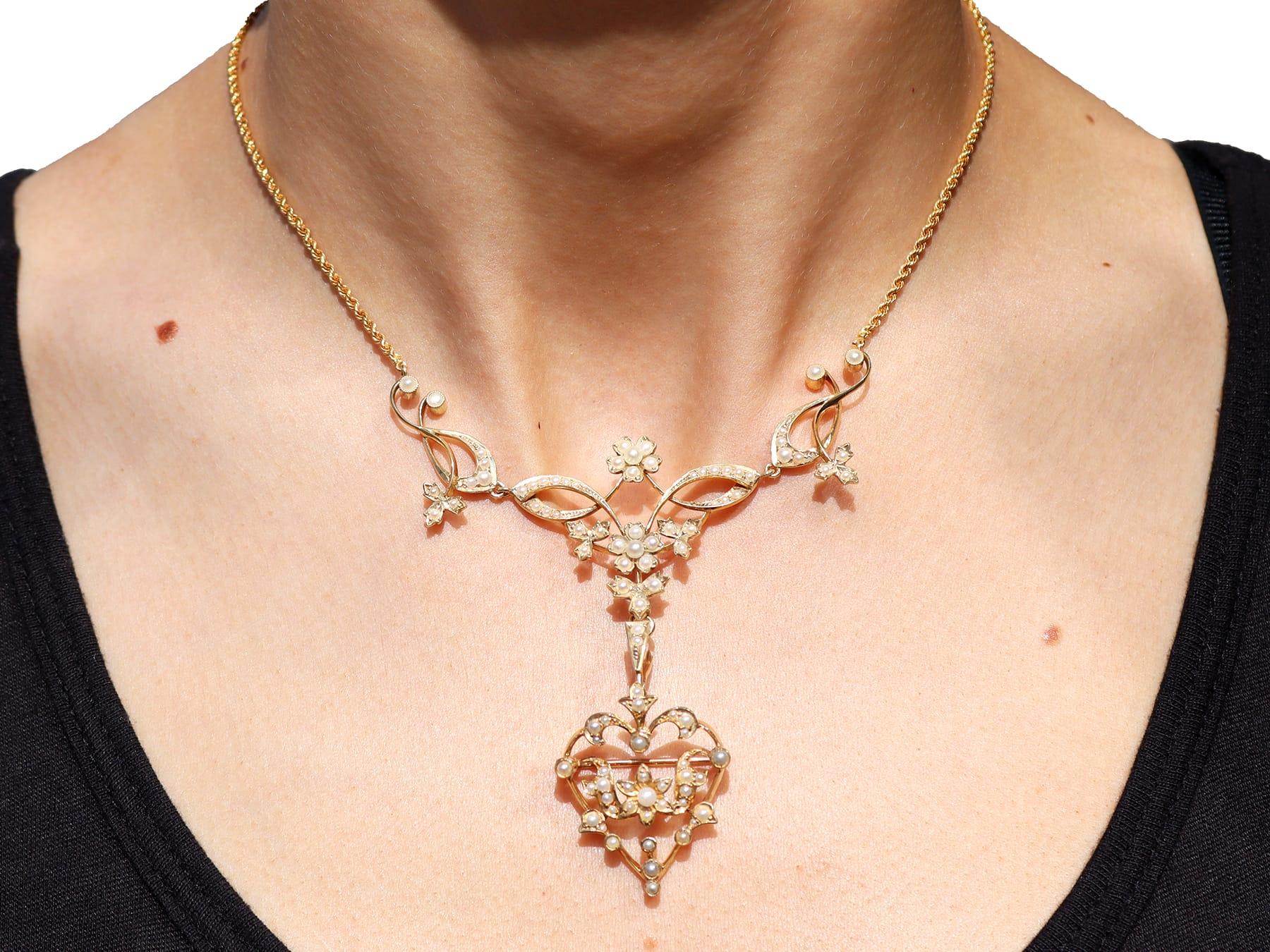 Collier / Broche ancien en perles de rocaille et or jaune 15k Circa 1880 en vente 12