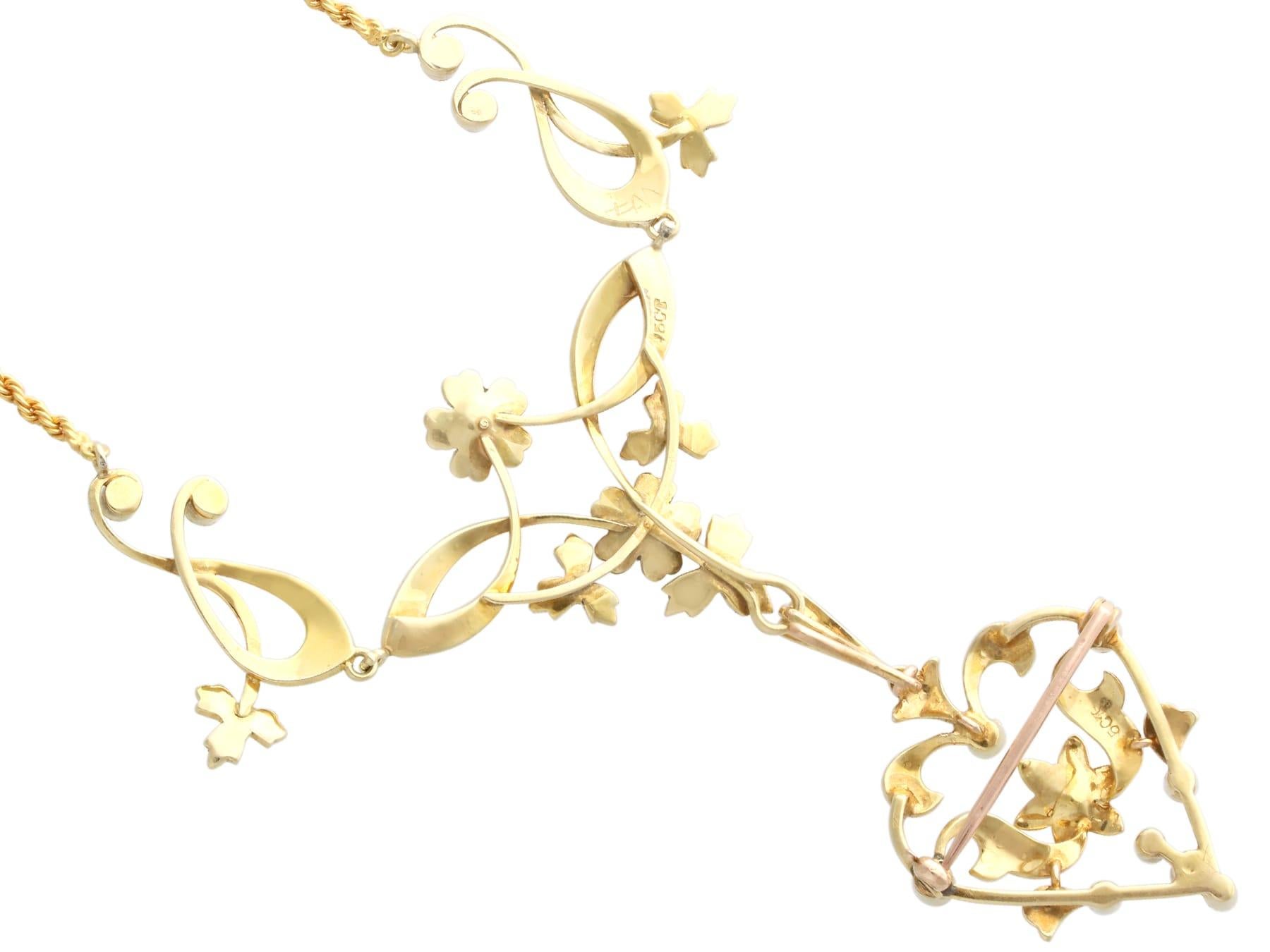 Collier / Broche ancien en perles de rocaille et or jaune 15k Circa 1880 en vente 2