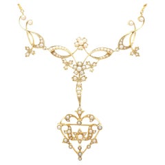 Collier / Broche ancien en perles de rocaille et or jaune 15k Circa 1880