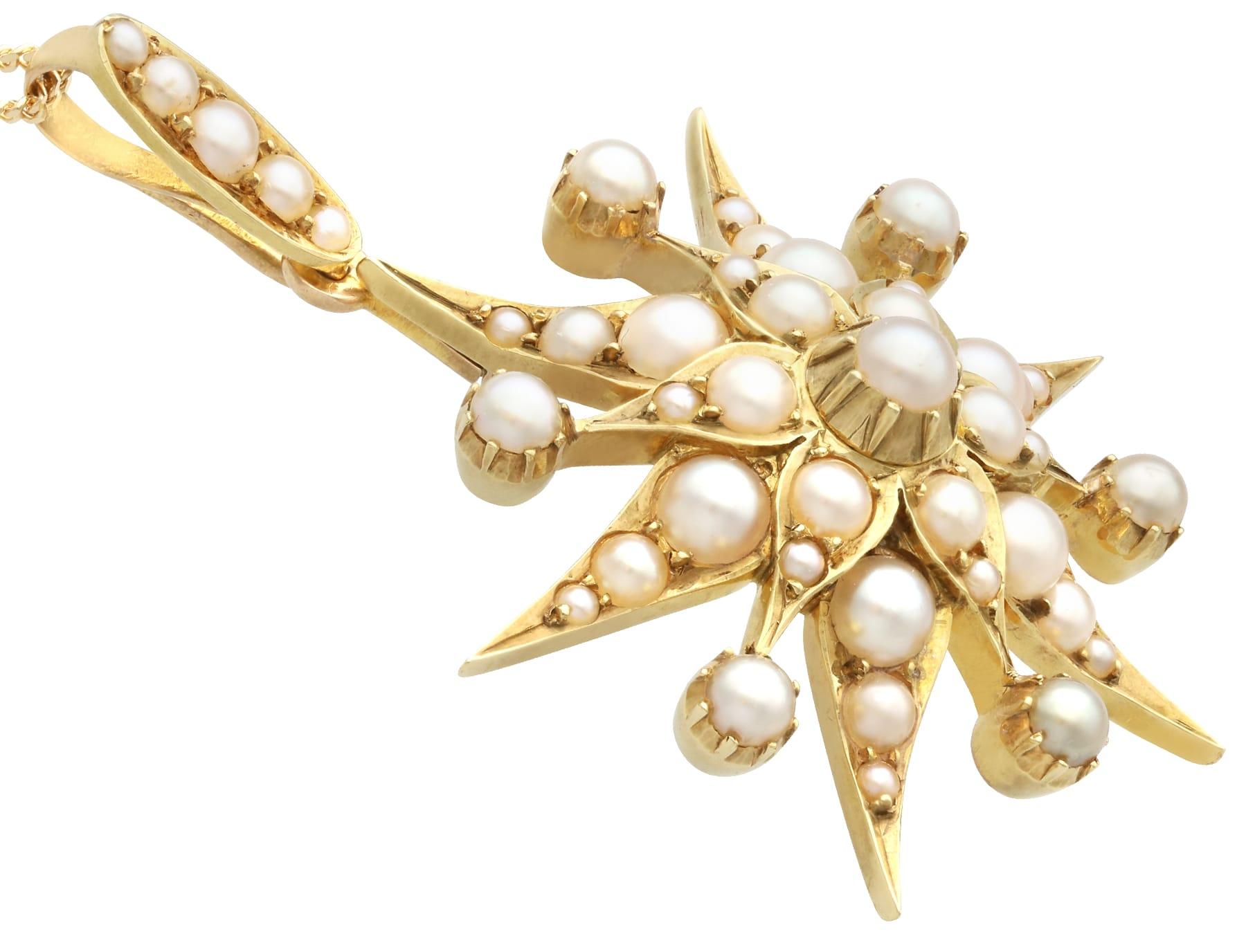Women's or Men's Antique Seed Pearl and 15k Yellow Gold Pendant / Brooch Circa 1920 For Sale